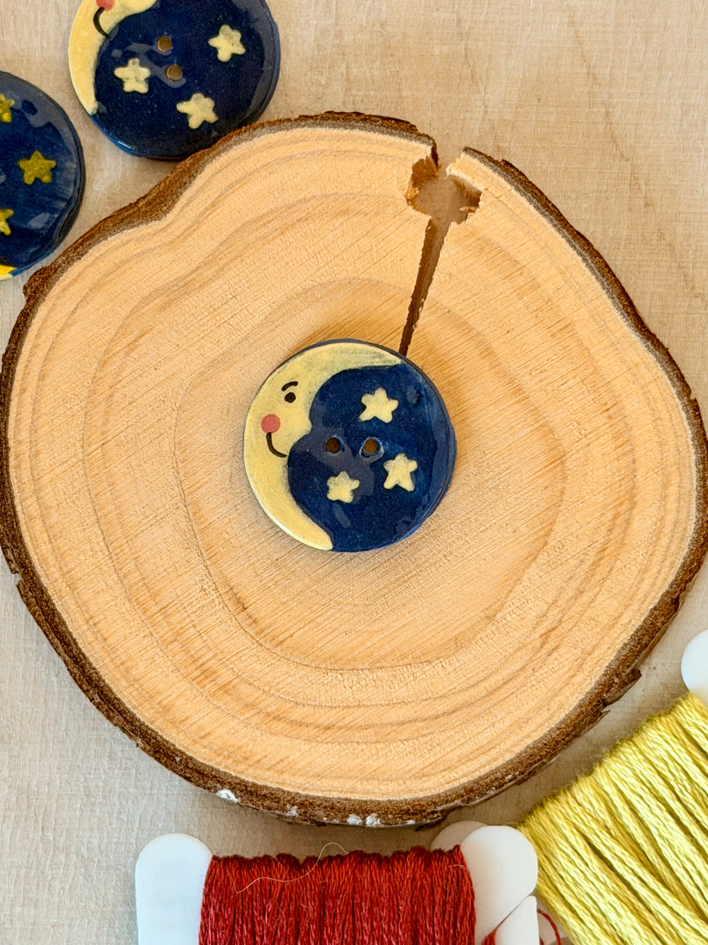 Handmade Ceramic Button for Cross Stitch – Moon #2