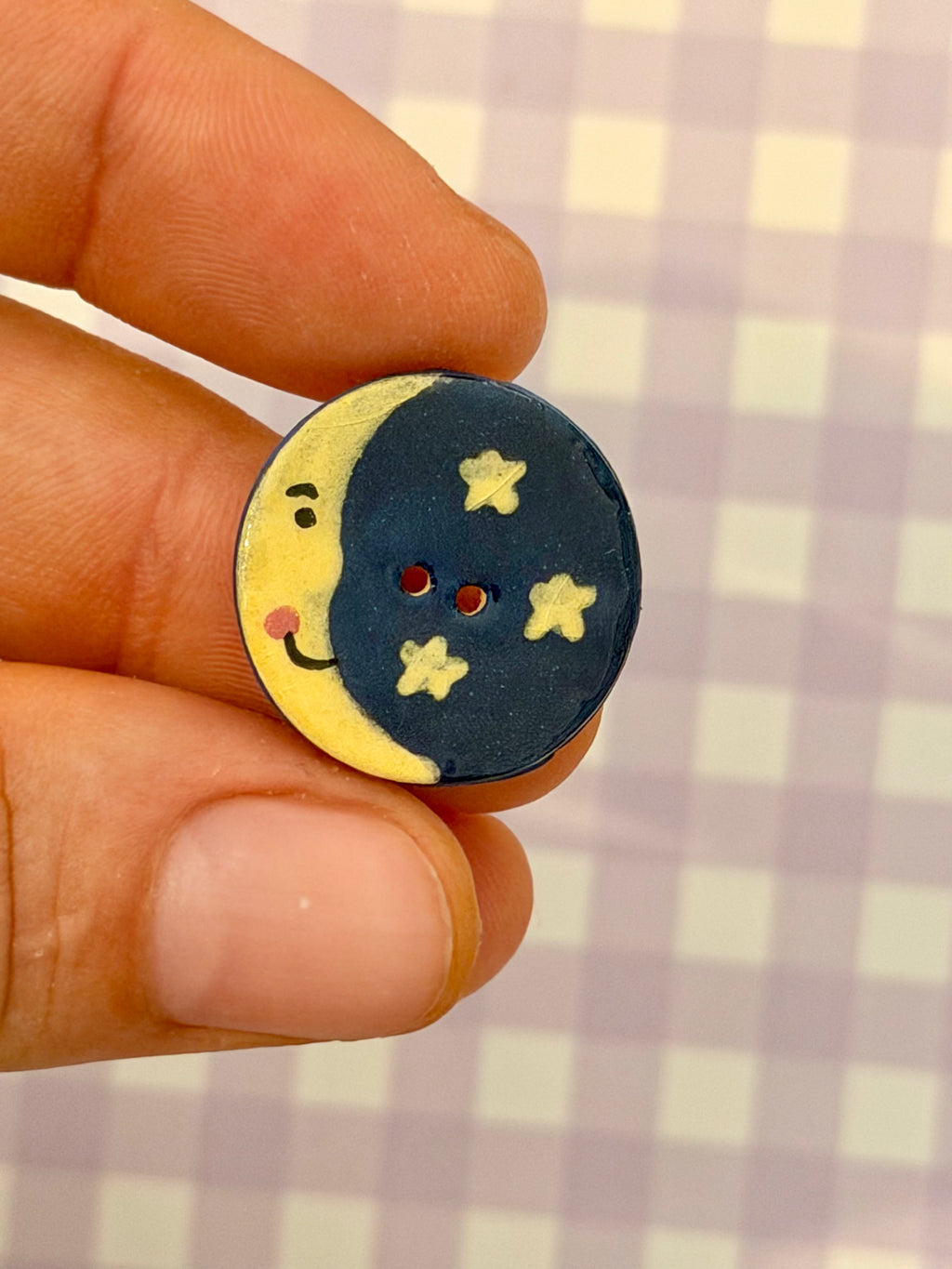 Handmade Ceramic Button for Cross Stitch – Moon #2