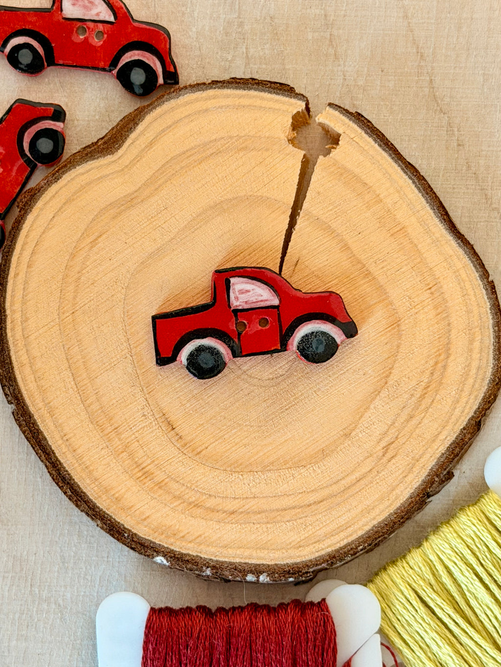 Handmade Ceramic Button for Cross Stitch – Red Car