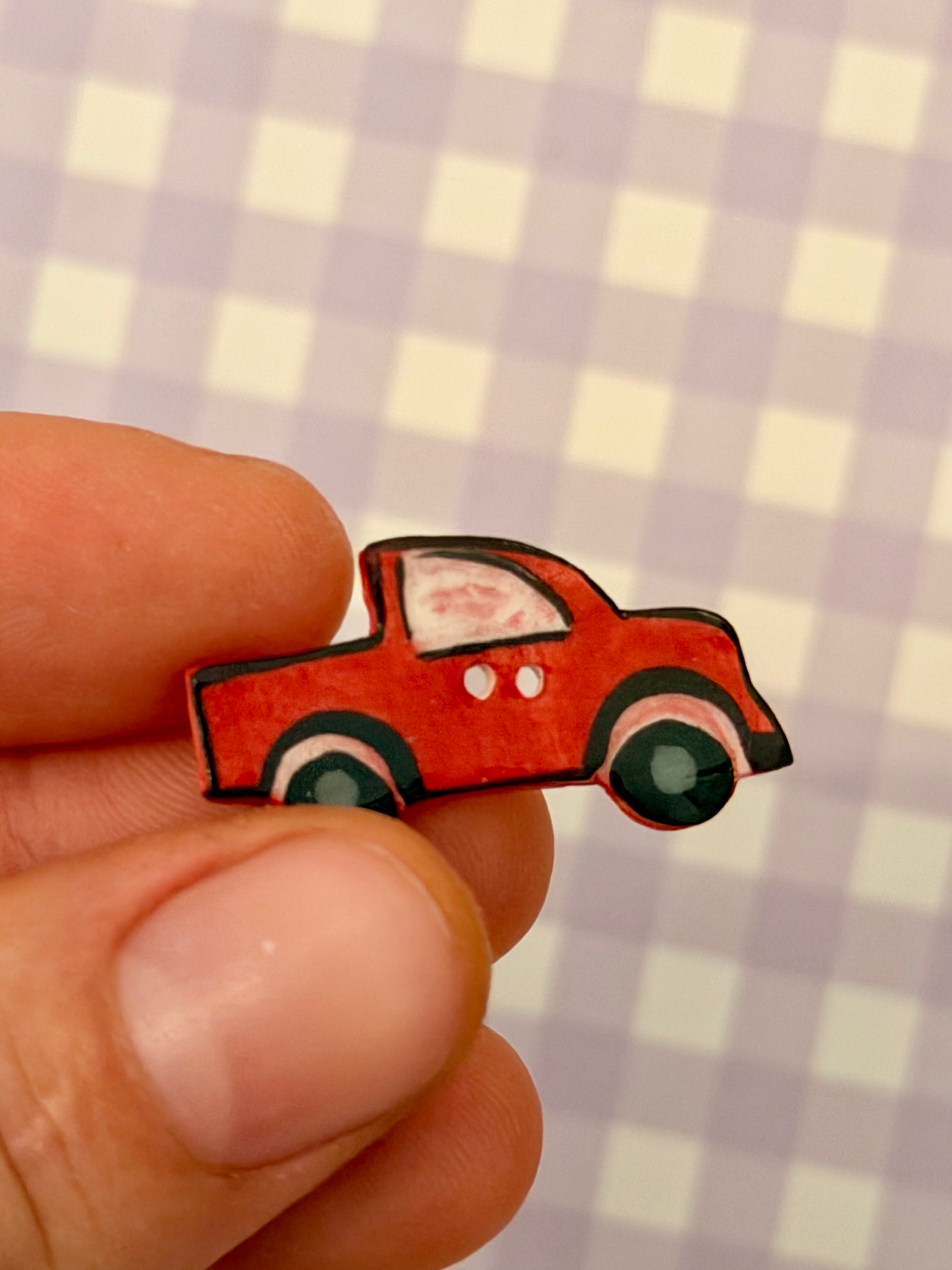 Handmade Ceramic Button for Cross Stitch – Red Car