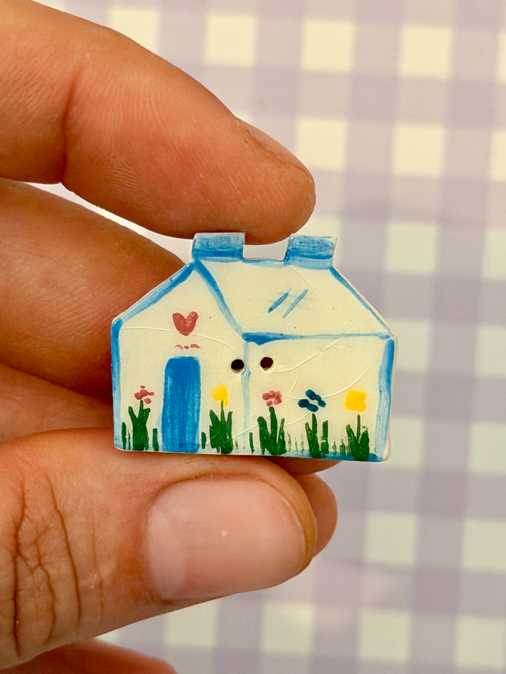 Handmade Ceramic Button for Cross Stitch – House #1