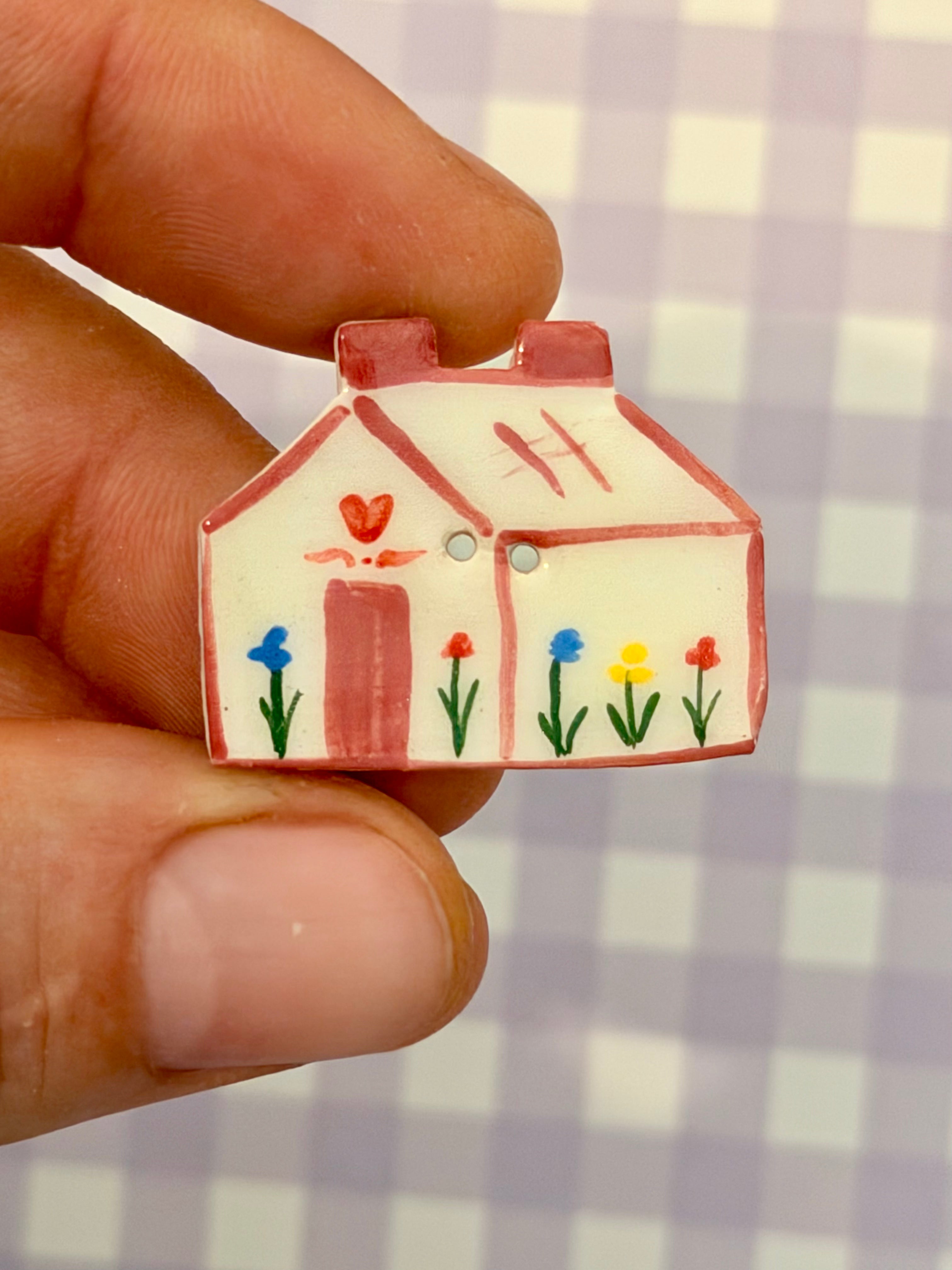 Handmade Ceramic Button for Cross Stitch – House #2