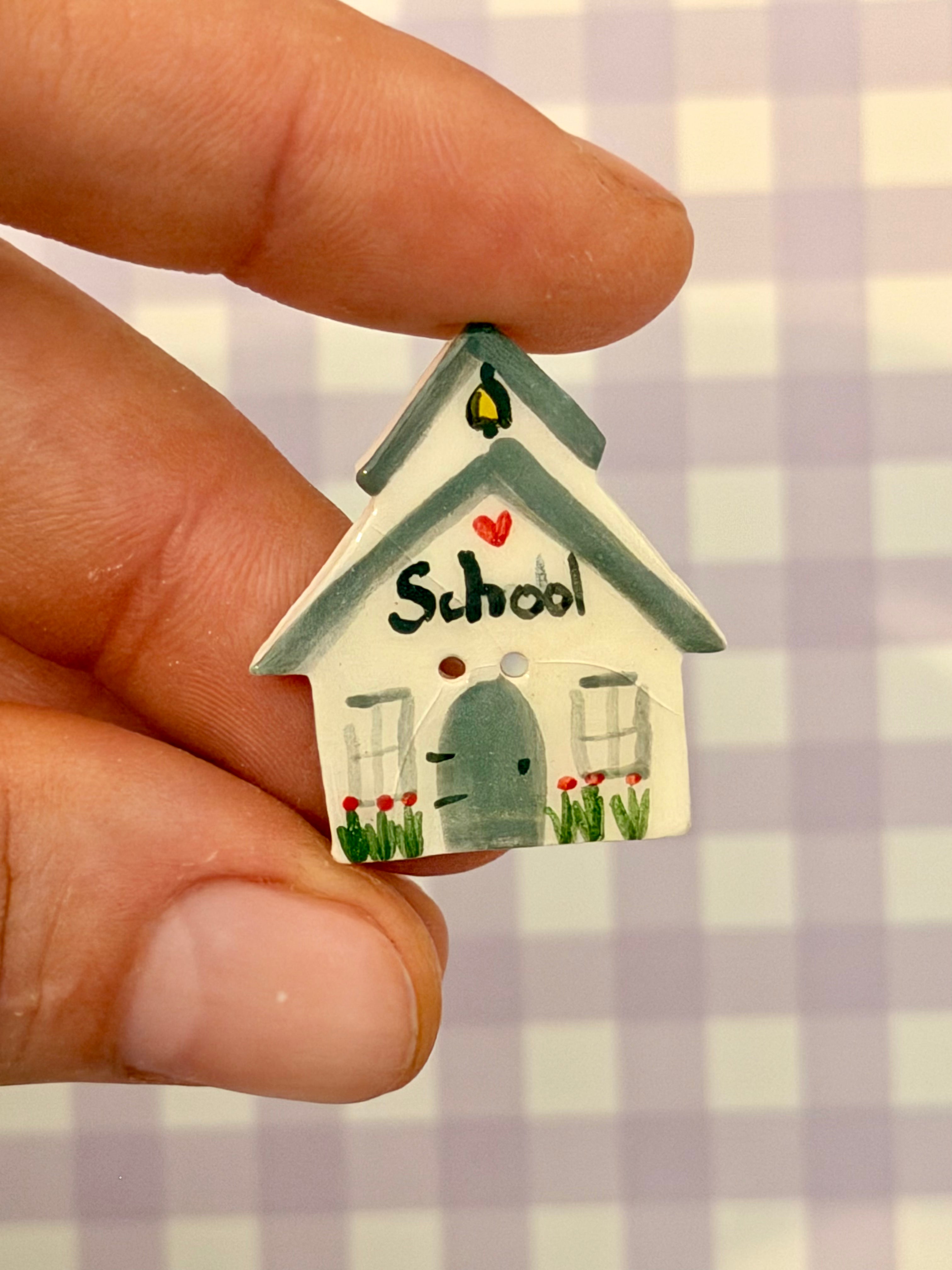 Handmade Ceramic Button for Cross Stitch – House #4