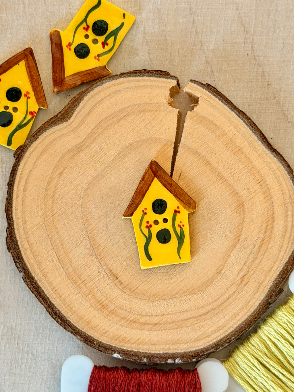 Handmade Ceramic Button for Cross Stitch – House #5