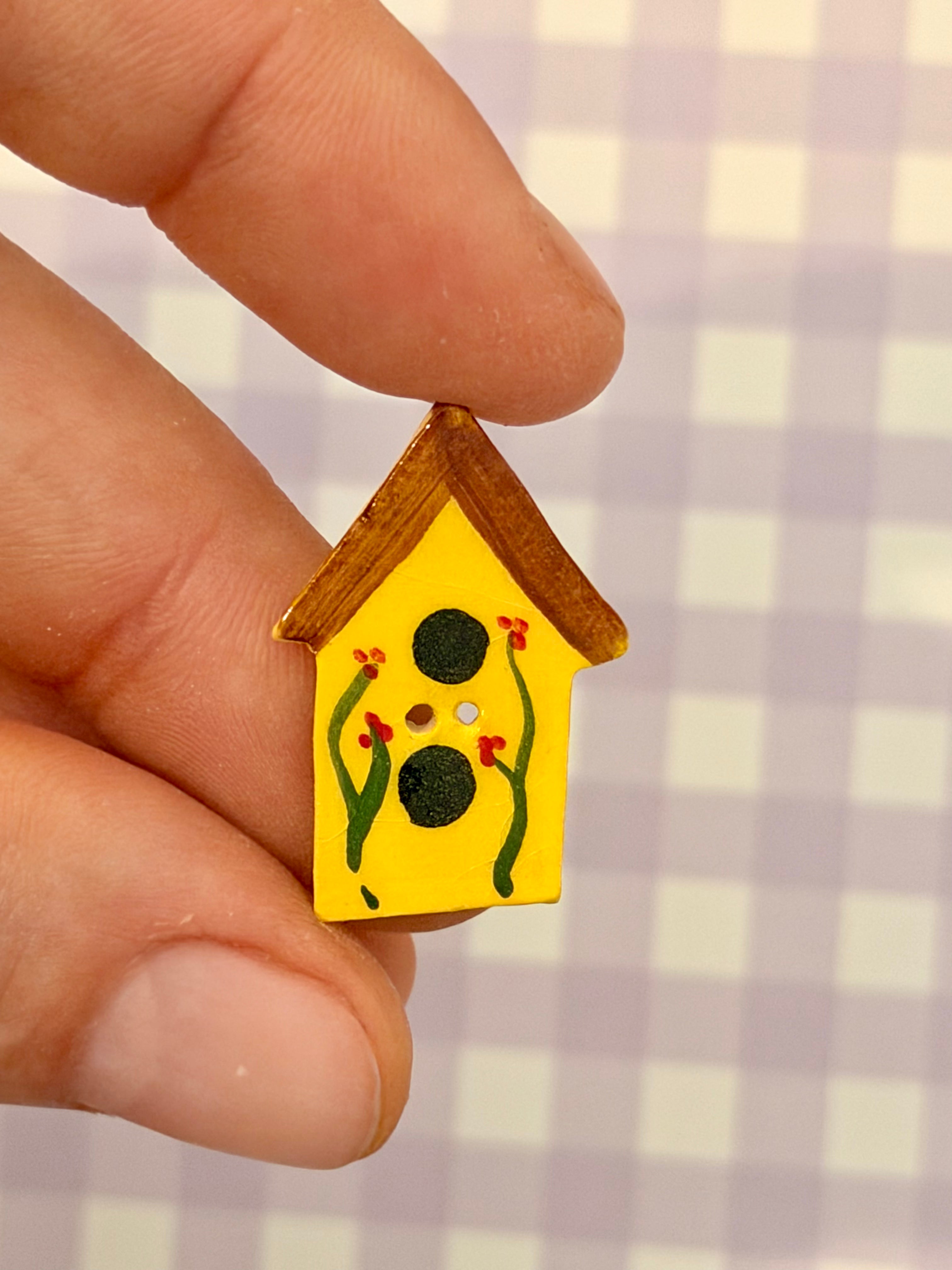 Handmade Ceramic Button for Cross Stitch – House #5