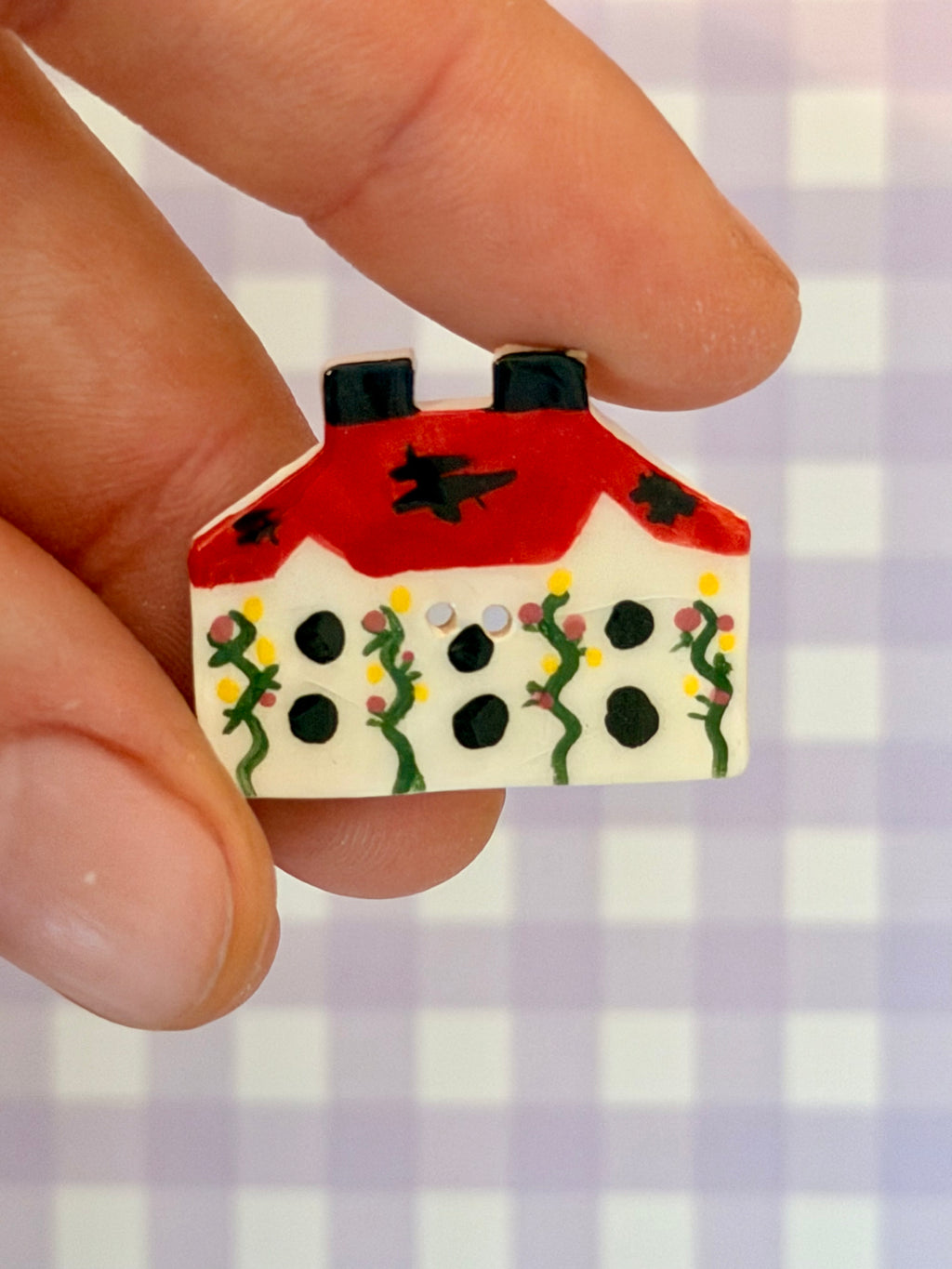 Handmade Ceramic Button for Cross Stitch – House #6
