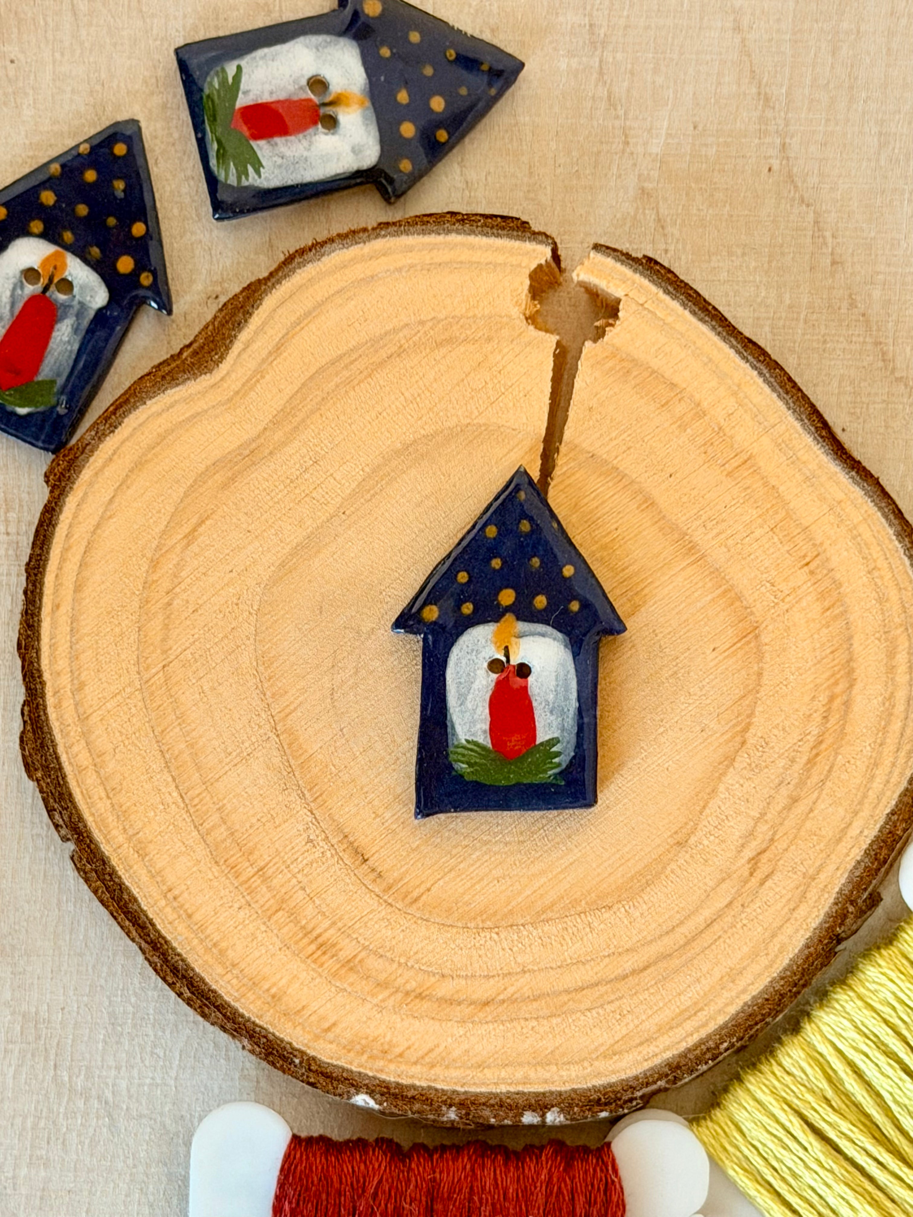 Handmade Ceramic Button for Cross Stitch – House #7