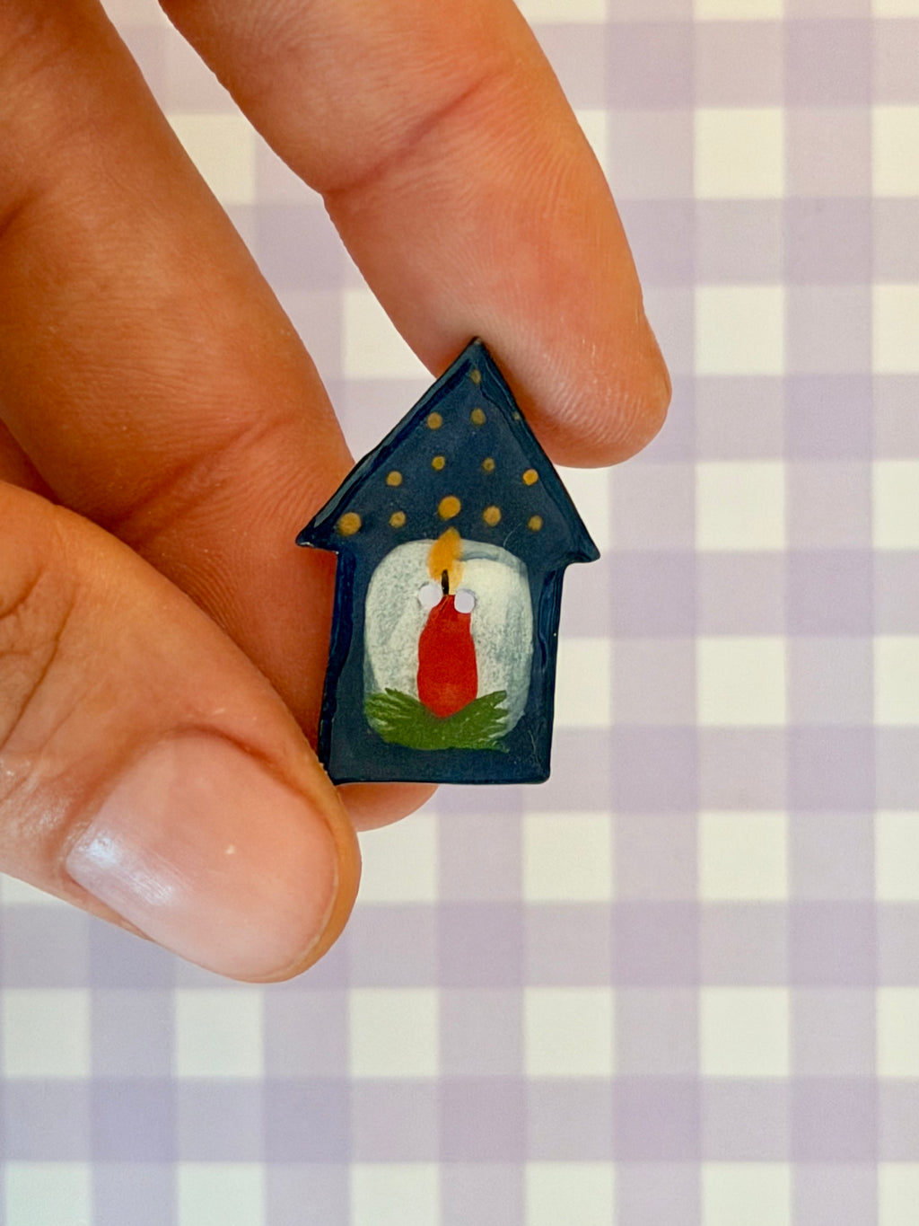 Handmade Ceramic Button for Cross Stitch – House #7
