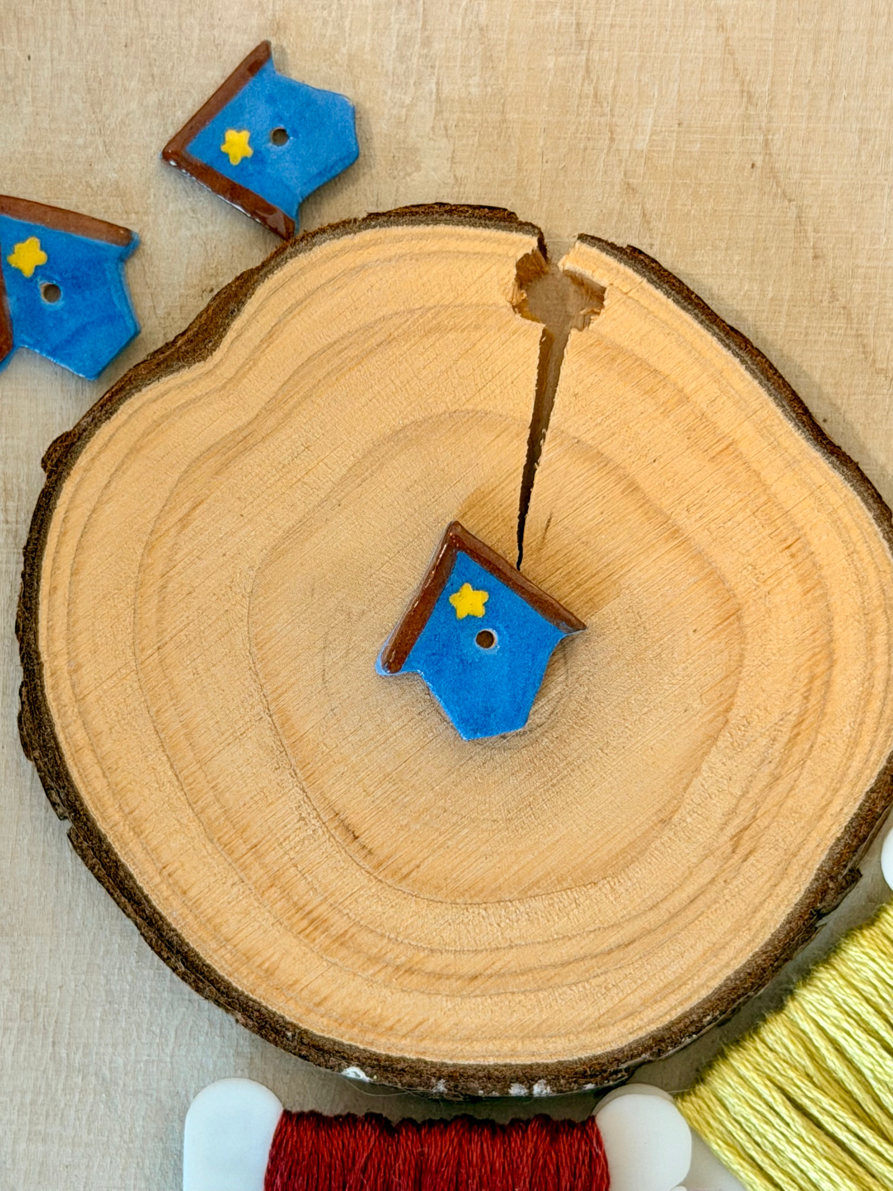 Handmade Ceramic Button for Cross Stitch – House #9