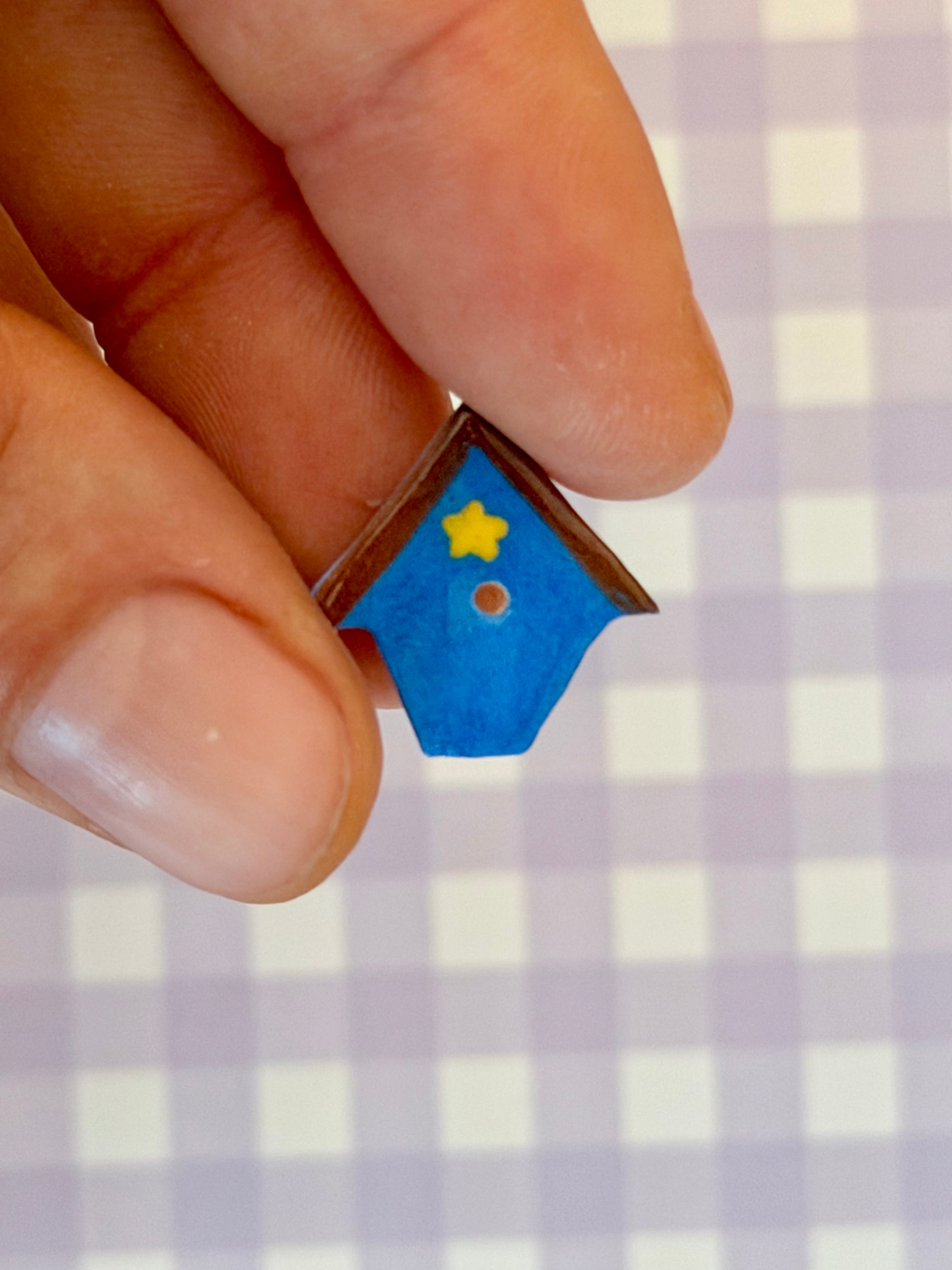 Handmade Ceramic Button for Cross Stitch – House #9