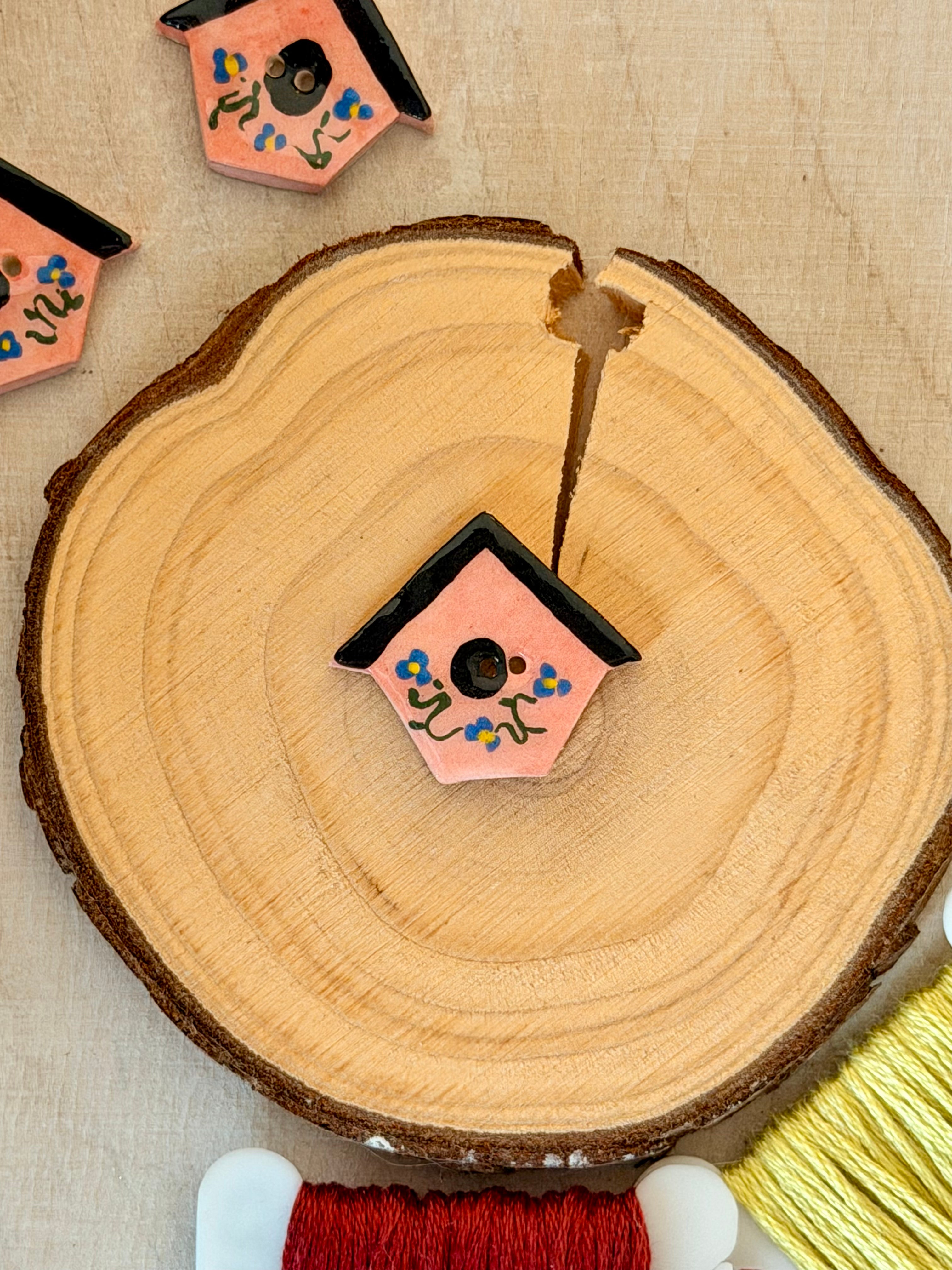 Handmade Ceramic Button for Cross Stitch – House #10