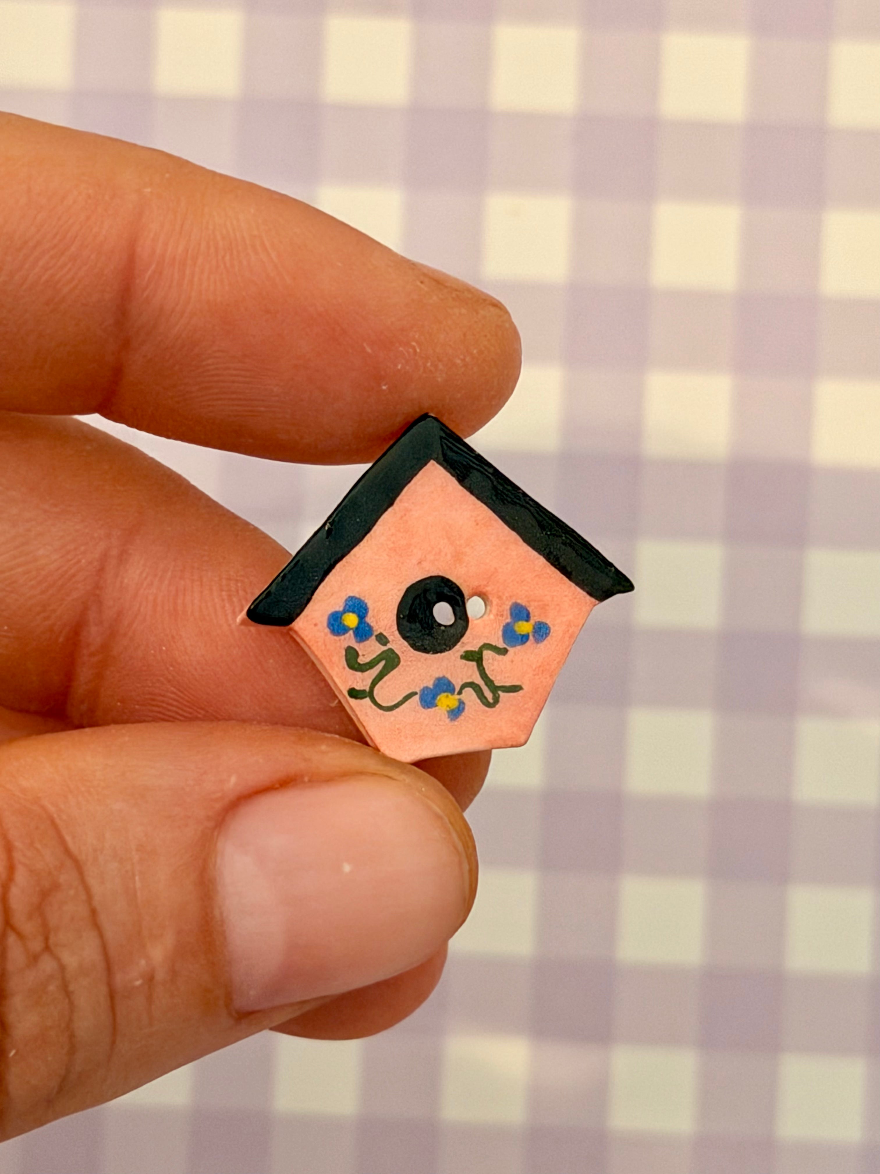 Handmade Ceramic Button for Cross Stitch – House #10