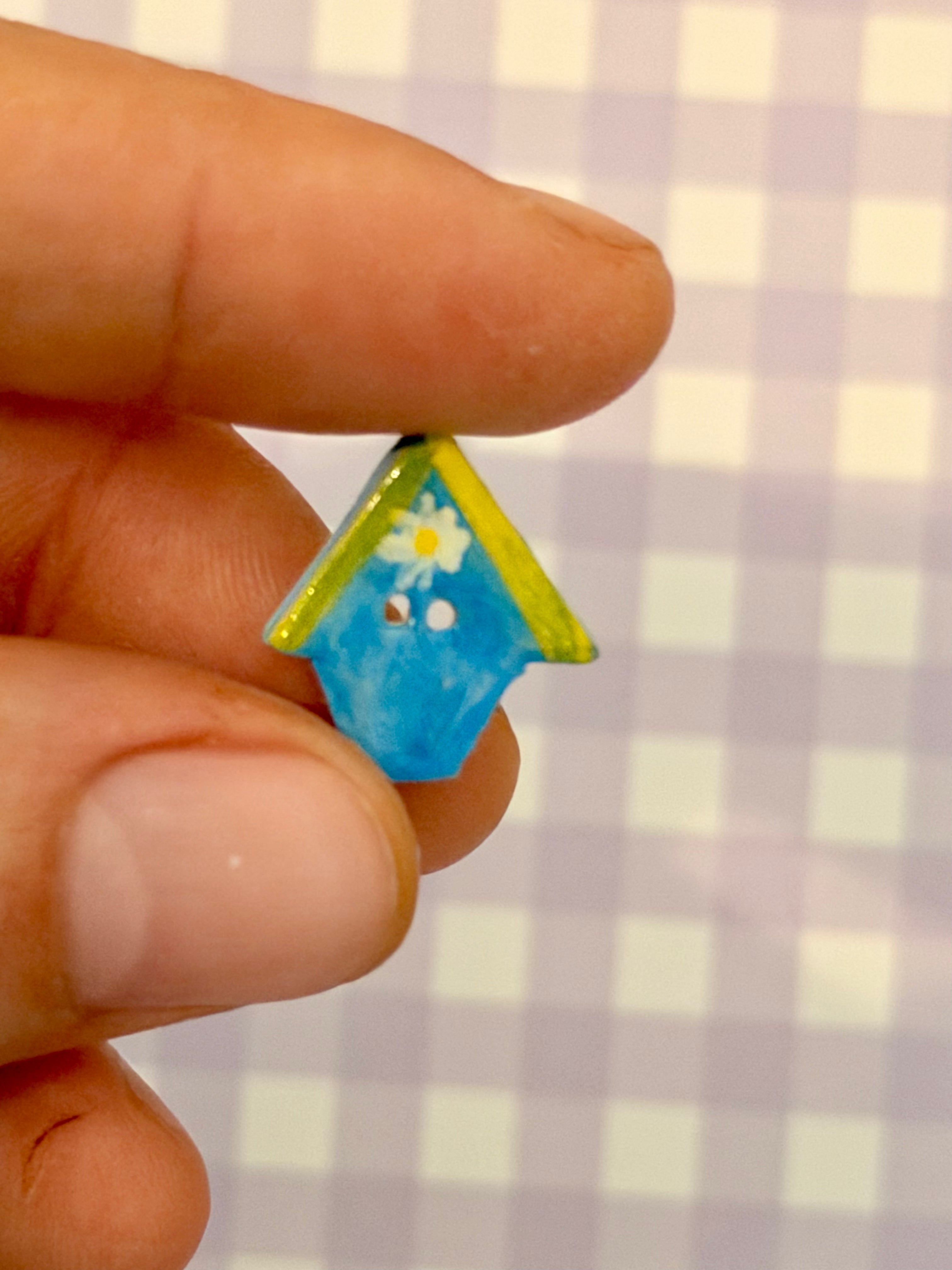 Handmade Ceramic Button for Cross Stitch – House #11