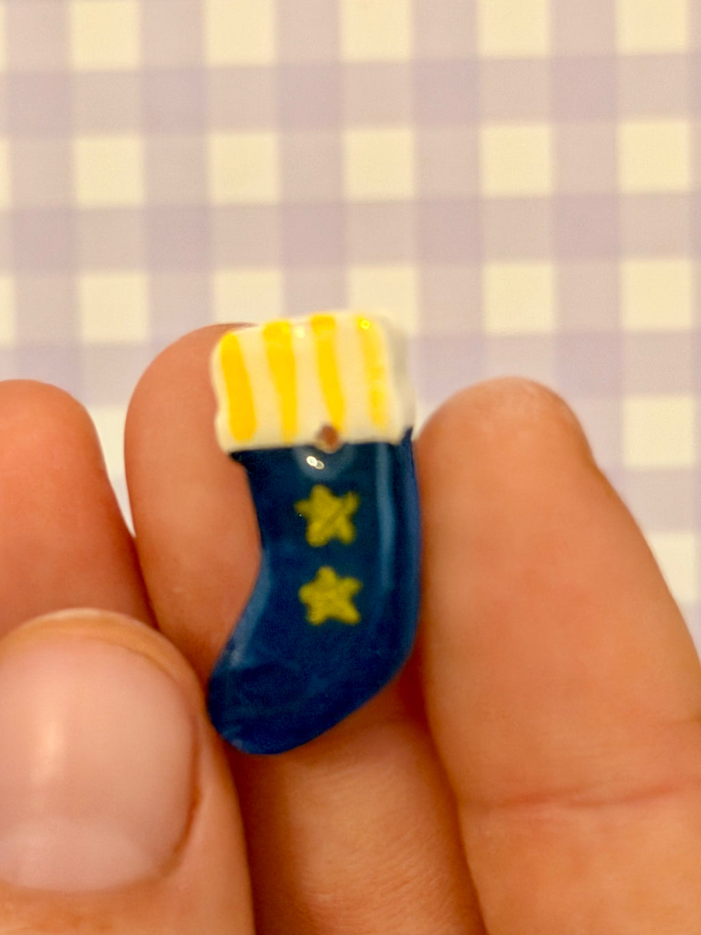 Handmade Ceramic Button for Cross Stitch – Stocking #1