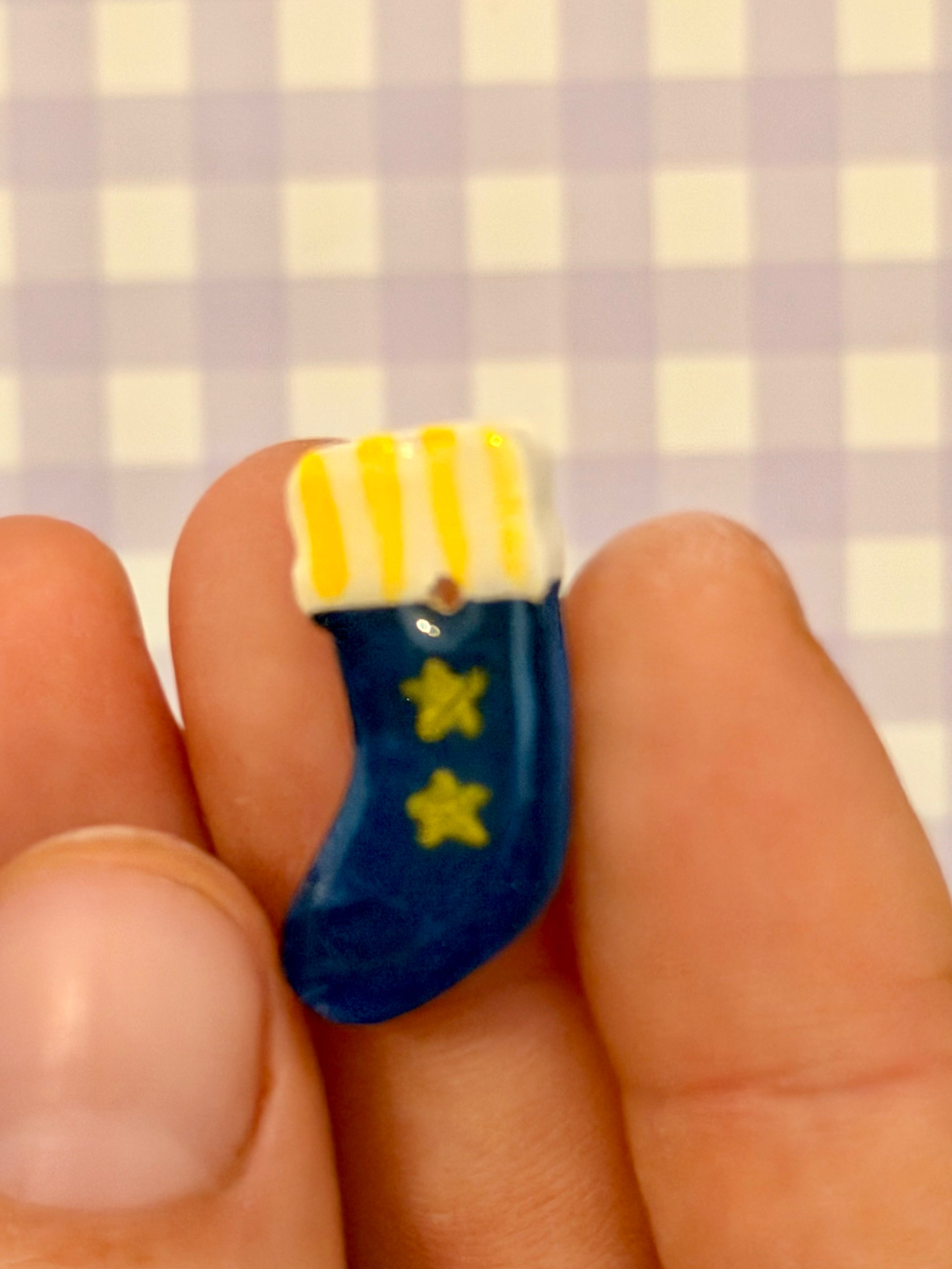 Handmade Ceramic Button for Cross Stitch – Stocking #1
