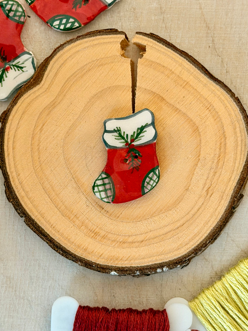 Handmade Ceramic Button for Cross Stitch – Stocking #2