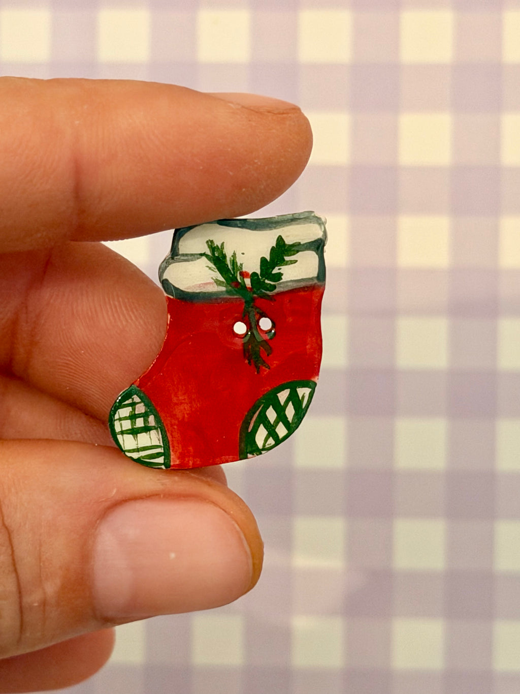 Handmade Ceramic Button for Cross Stitch – Stocking #2