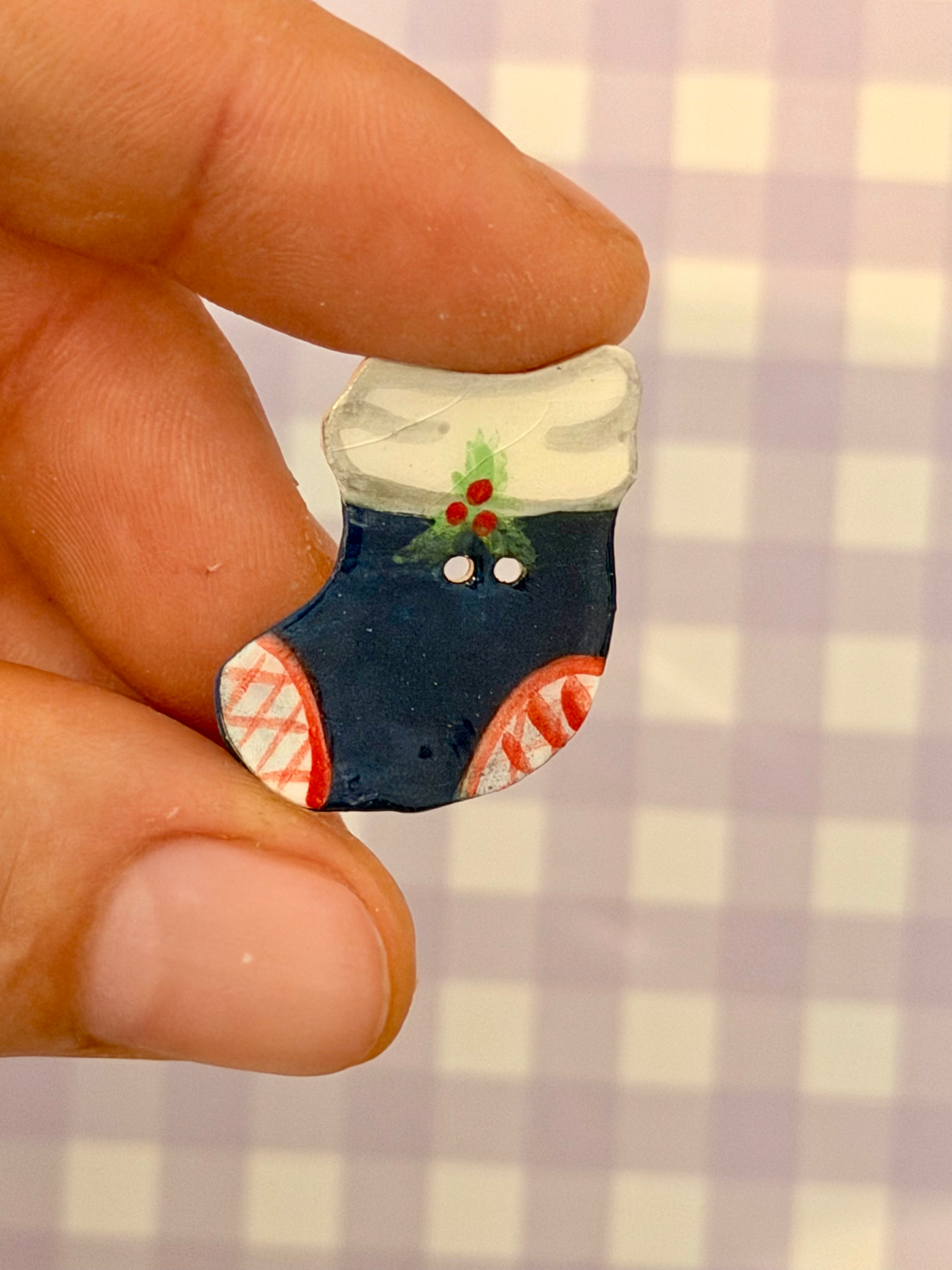 Handmade Ceramic Button for Cross Stitch – Stocking #3