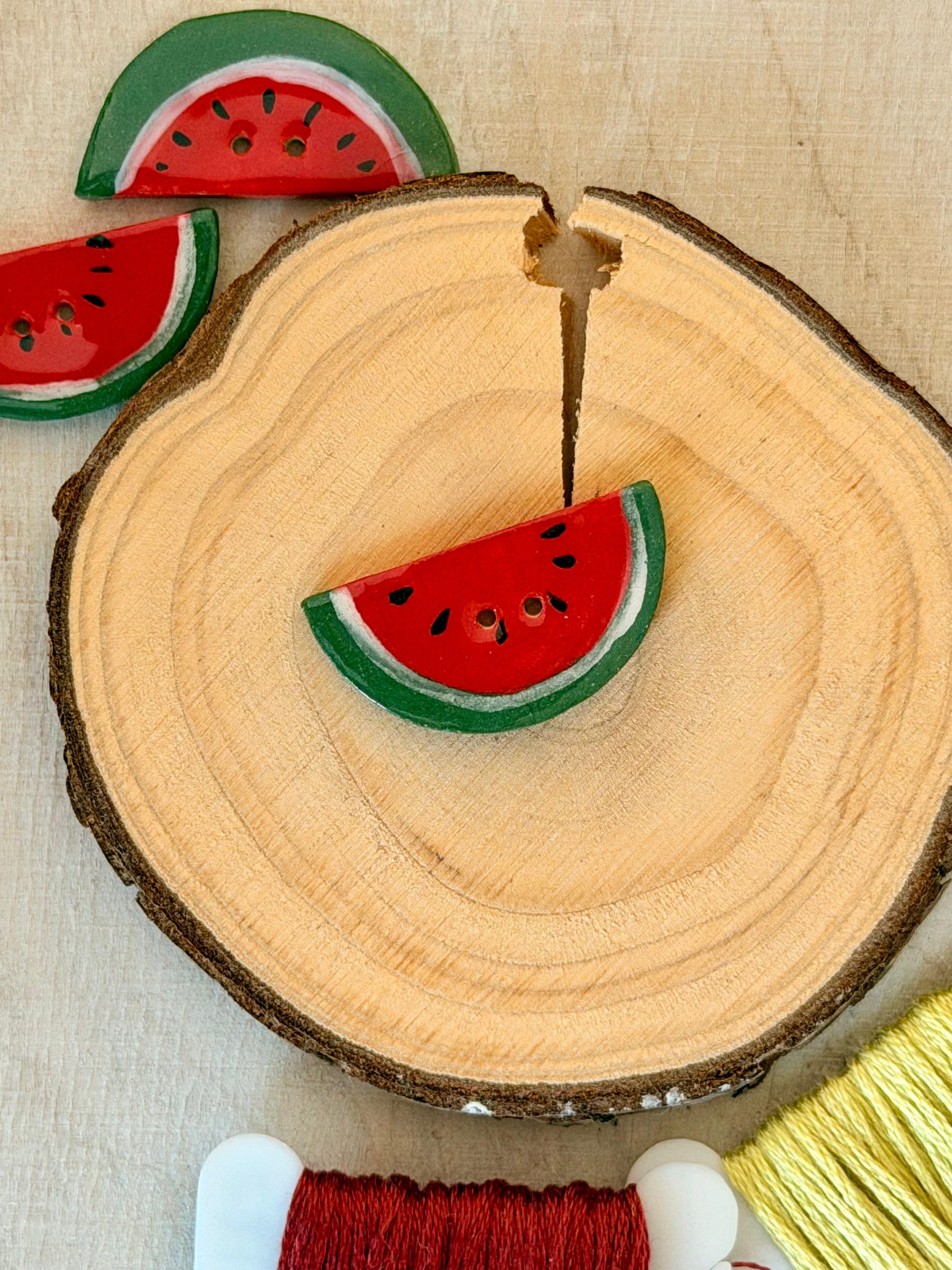 Handmade Ceramic Button for Cross Stitch – Watermelon