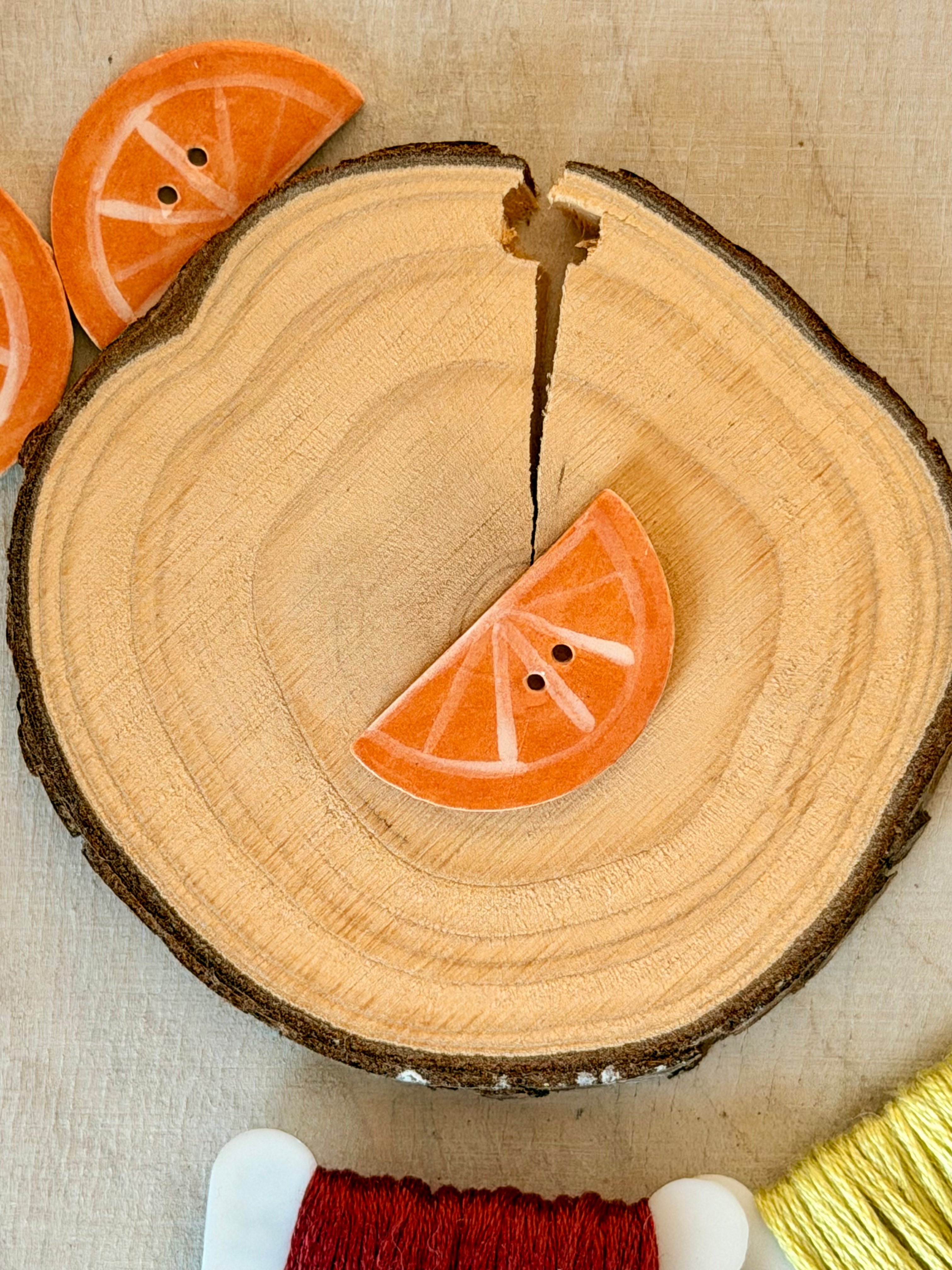 Handmade Ceramic Button for Cross Stitch – Orange