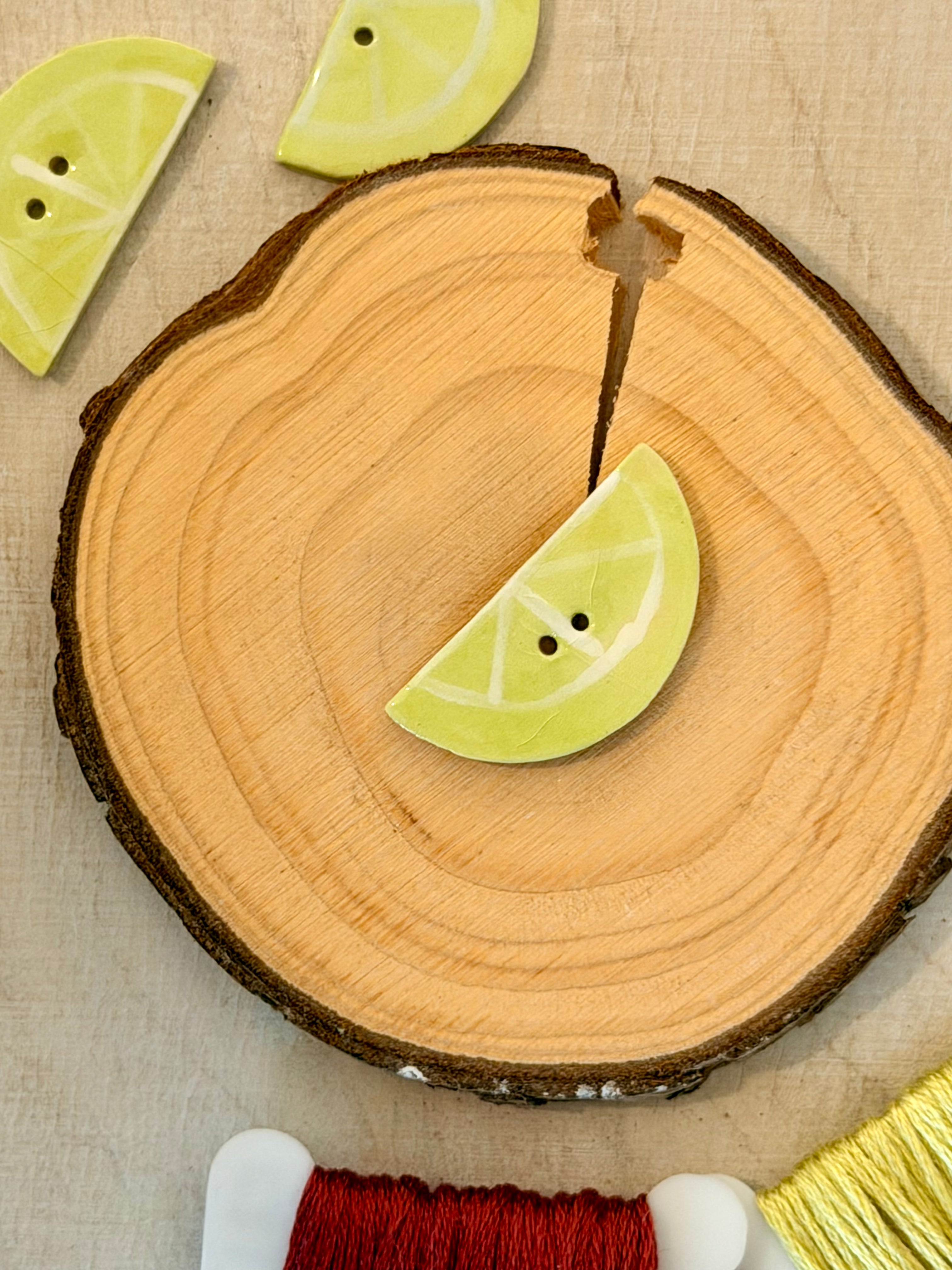 Handmade Ceramic Button for Cross Stitch – Lime