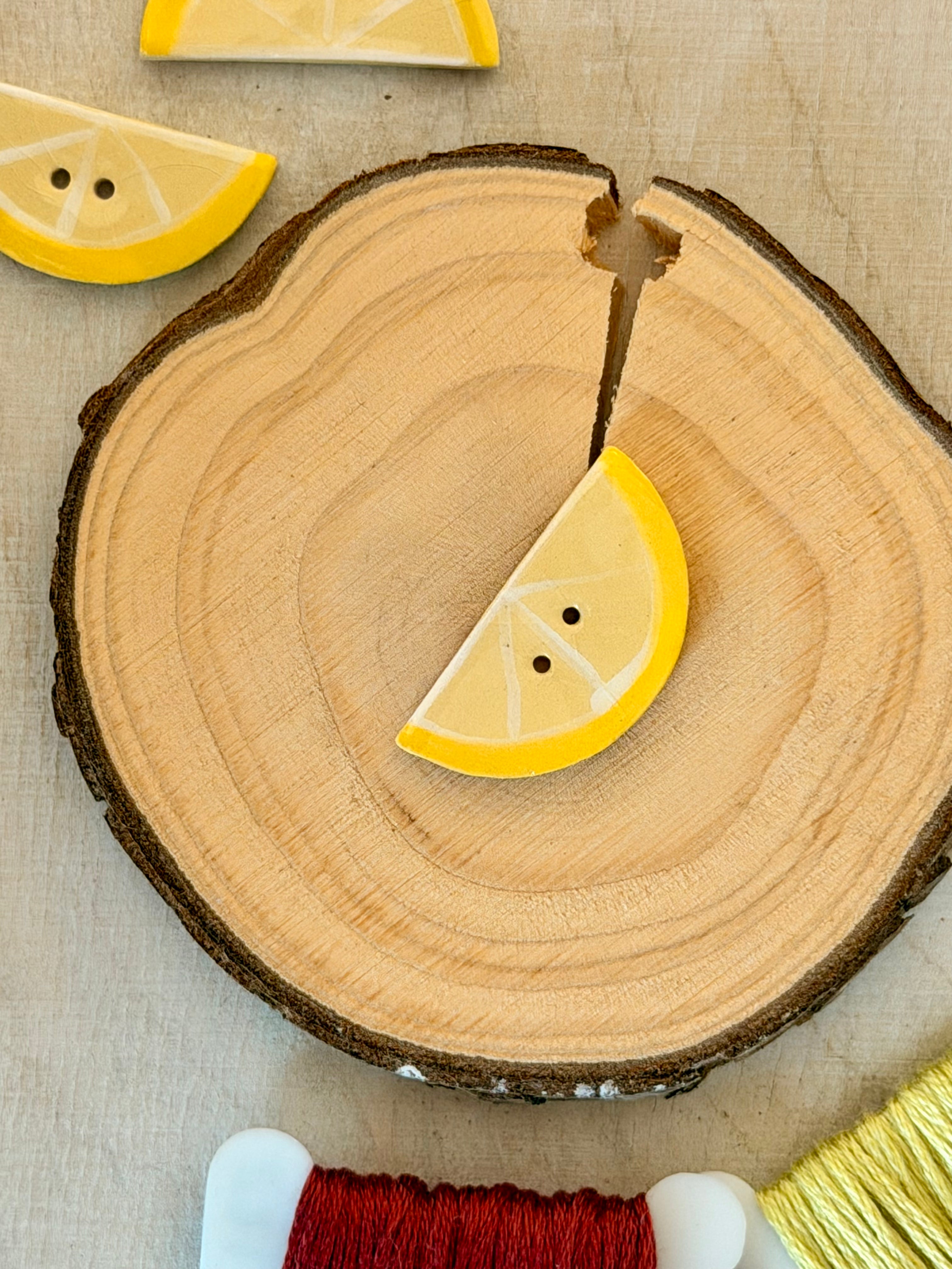 Handmade Ceramic Button for Cross Stitch – Lemon