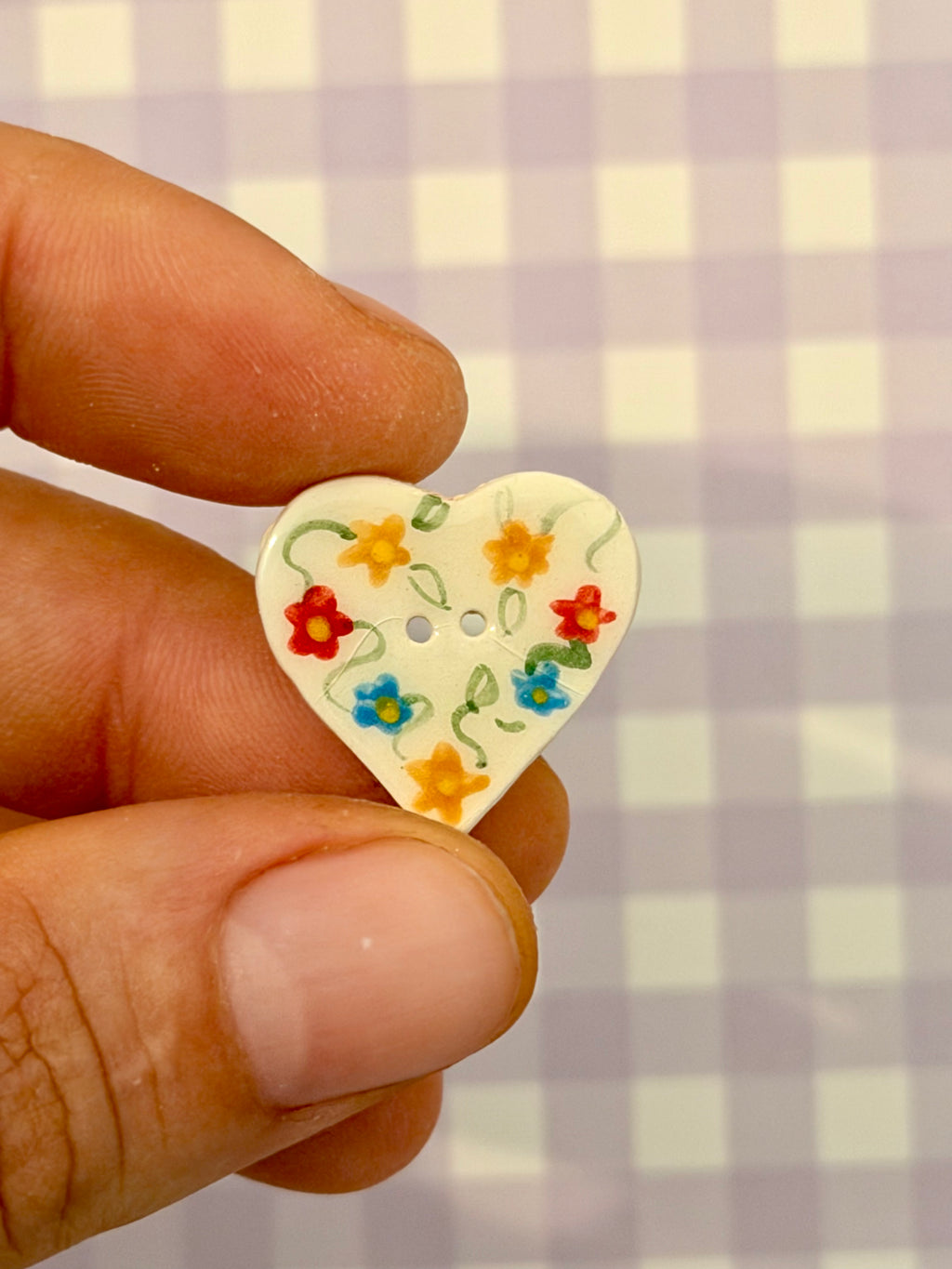 Handmade Ceramic Button for Cross Stitch – Flower Heart
