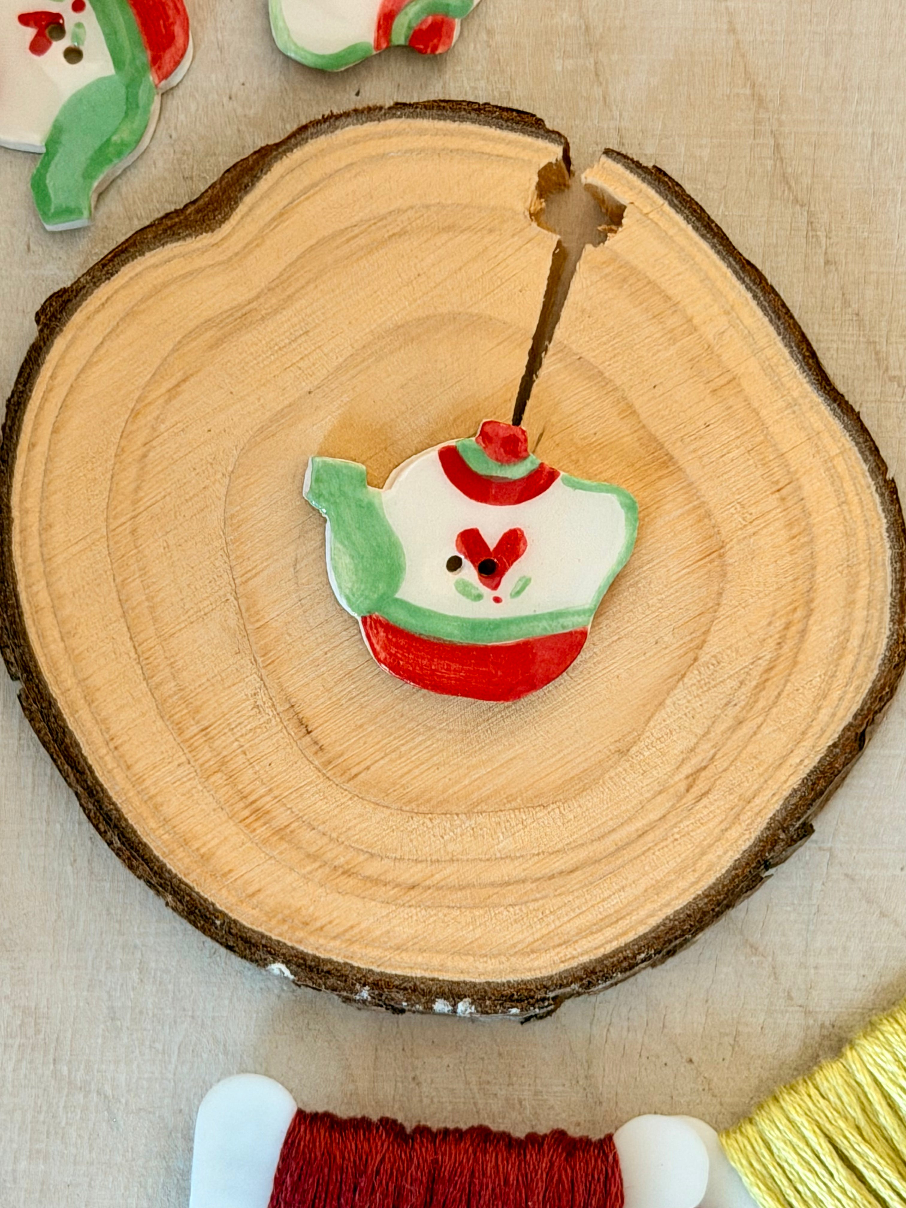 Handmade Ceramic Button for Cross Stitch – Teapot