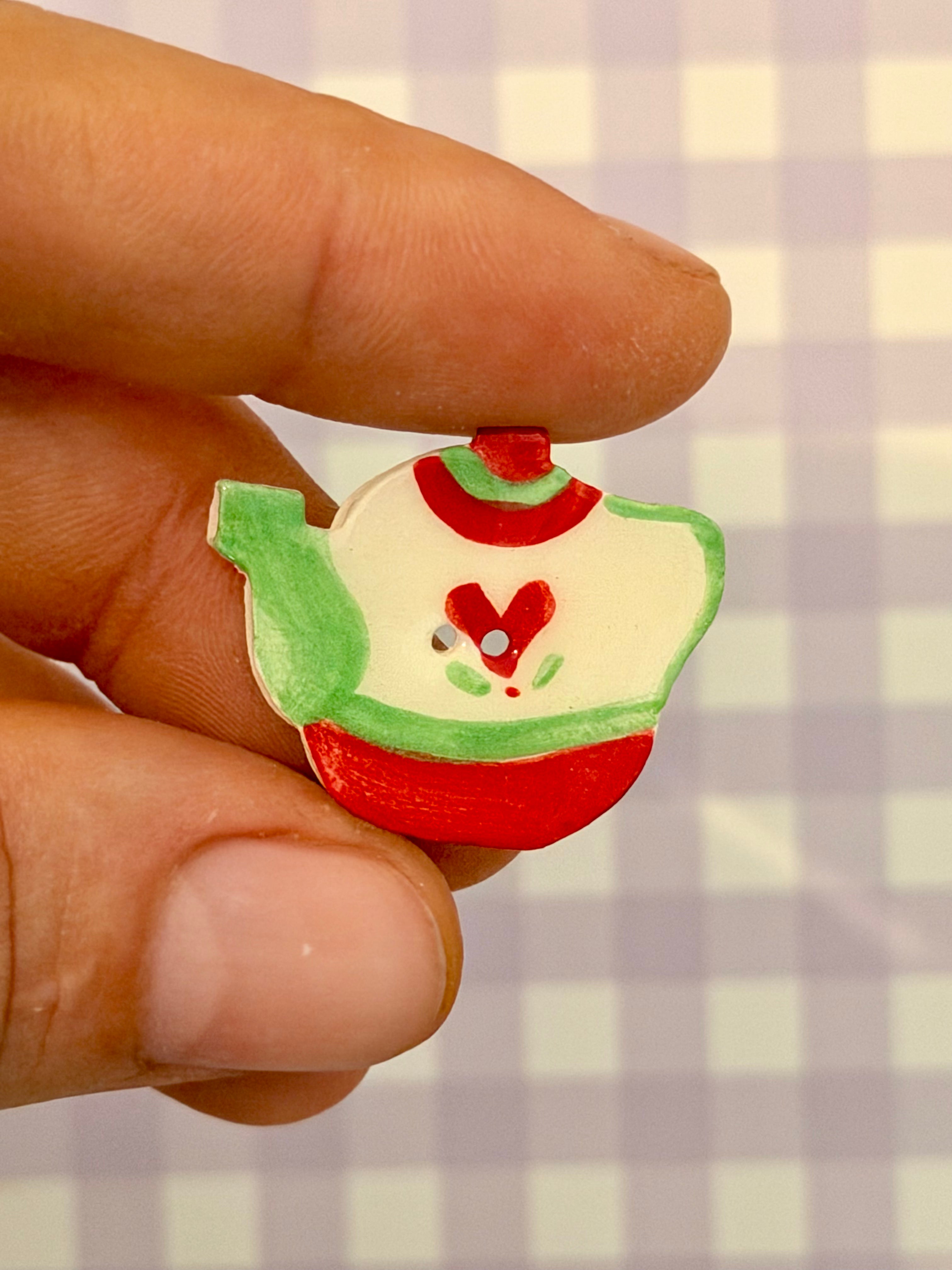 Handmade Ceramic Button for Cross Stitch – Teapot