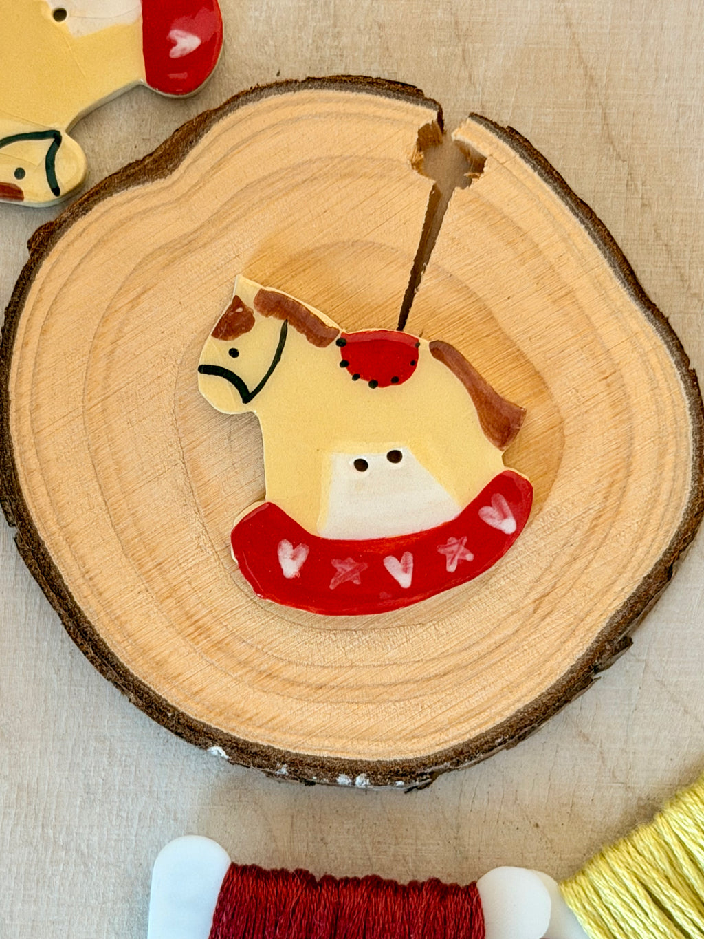 Handmade Ceramic Button for Cross Stitch – Rocking Horse
