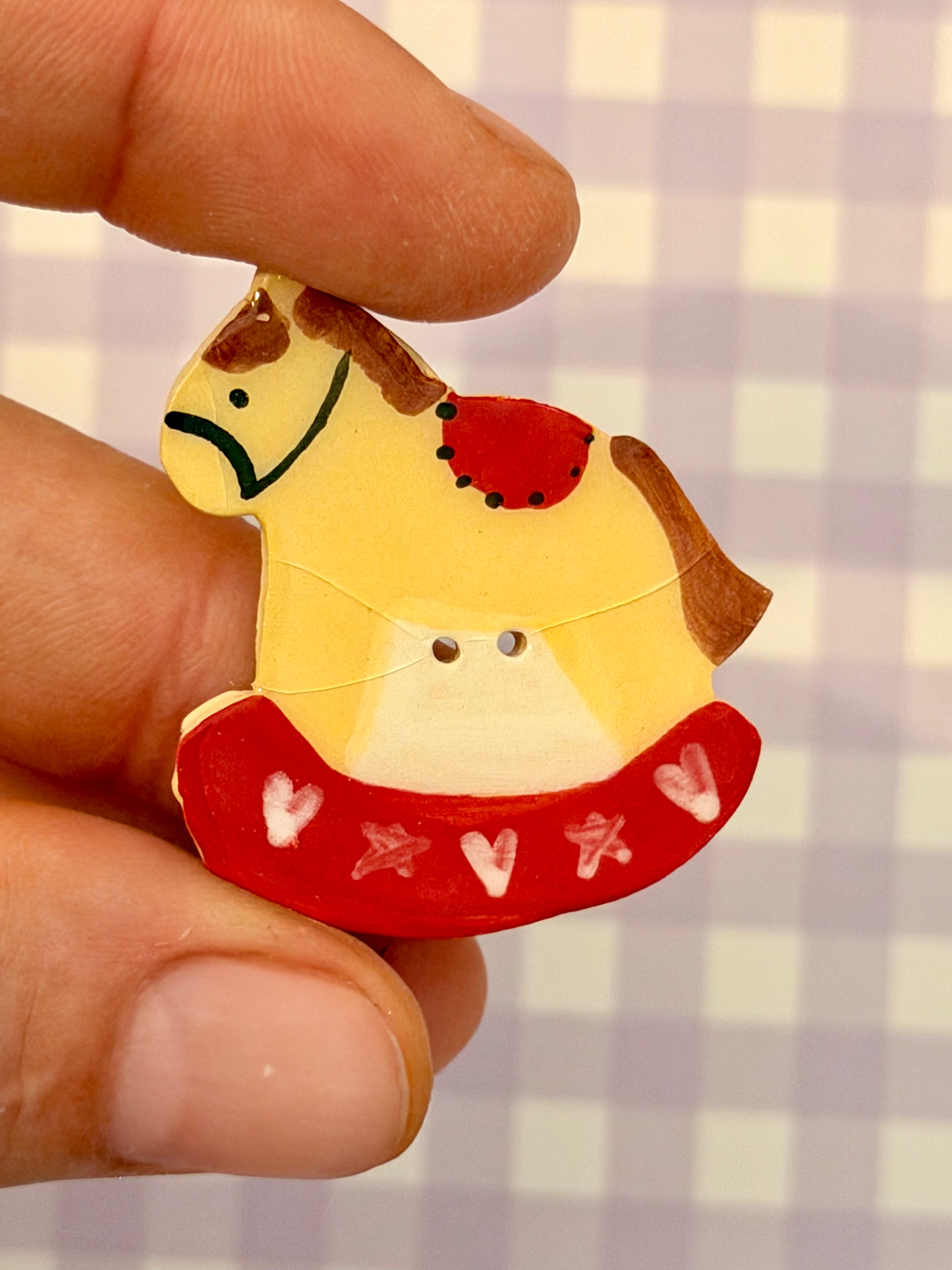 Handmade Ceramic Button for Cross Stitch – Rocking Horse
