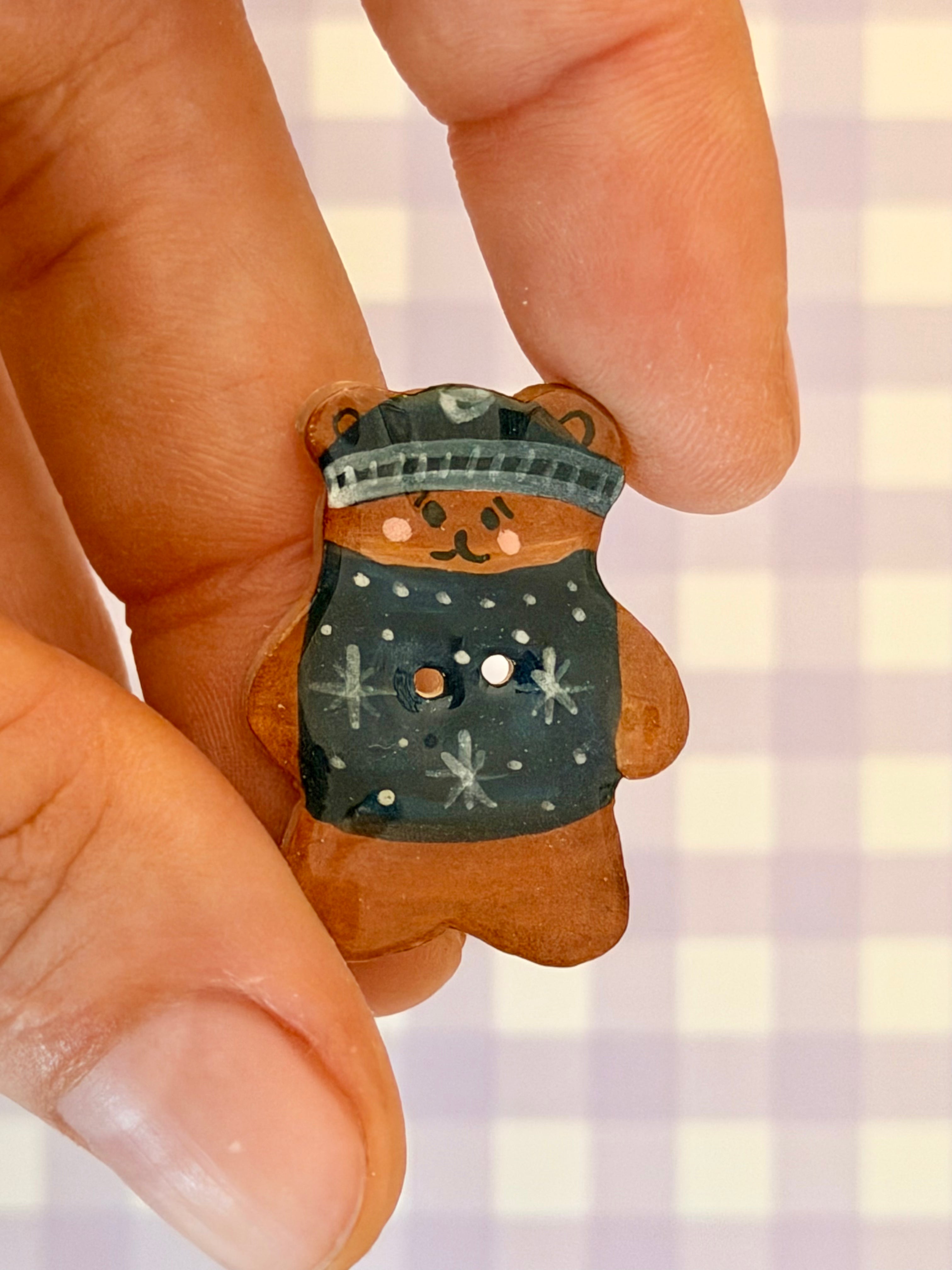 Handmade Ceramic Button for Cross Stitch – Winter Bear