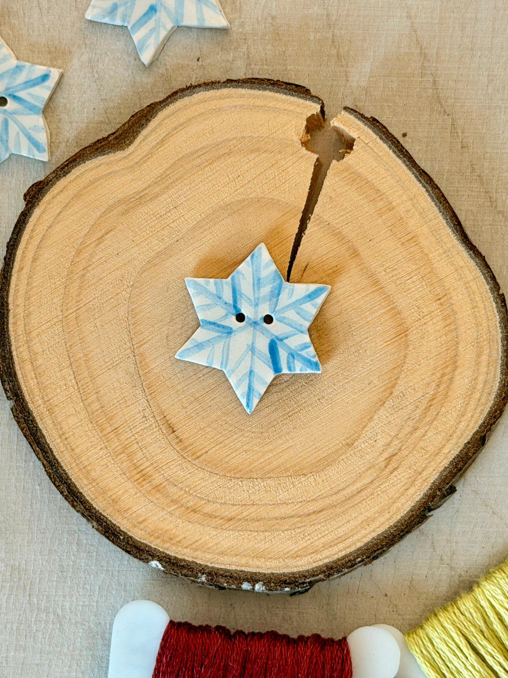 Handmade Ceramic Button for Cross Stitch – Snowflake #1