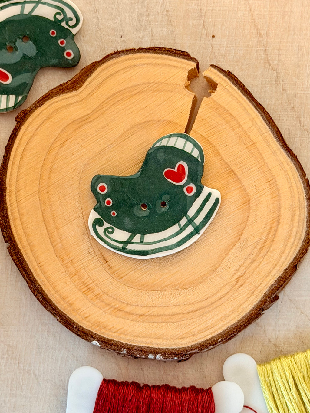 Handmade Ceramic Button for Cross Stitch – Sled