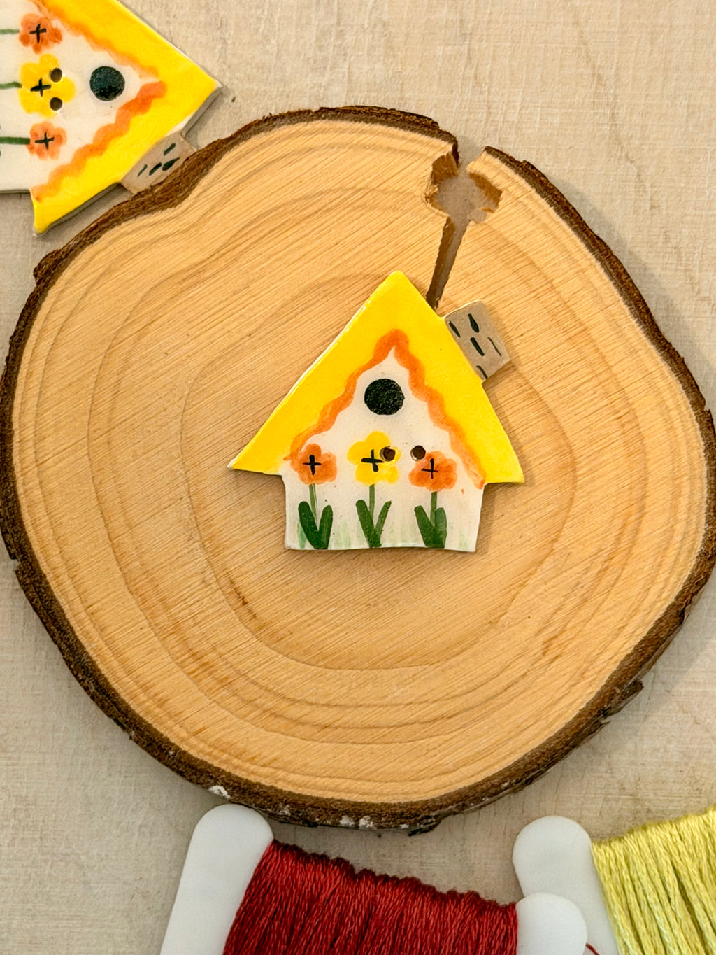 Handmade Ceramic Button for Cross Stitch – Spring House