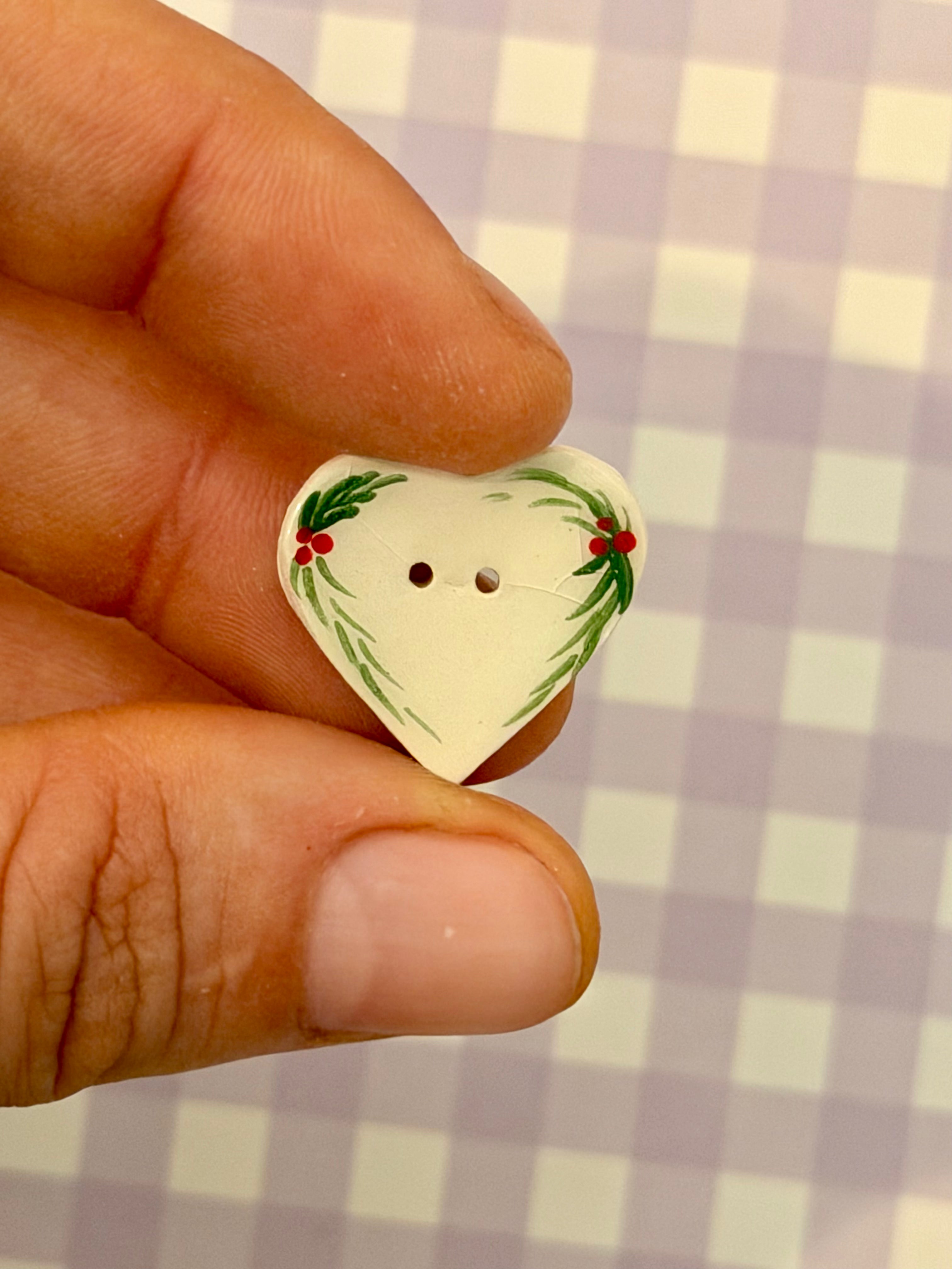 Handmade Ceramic Button for Cross Stitch – Christmas Heart