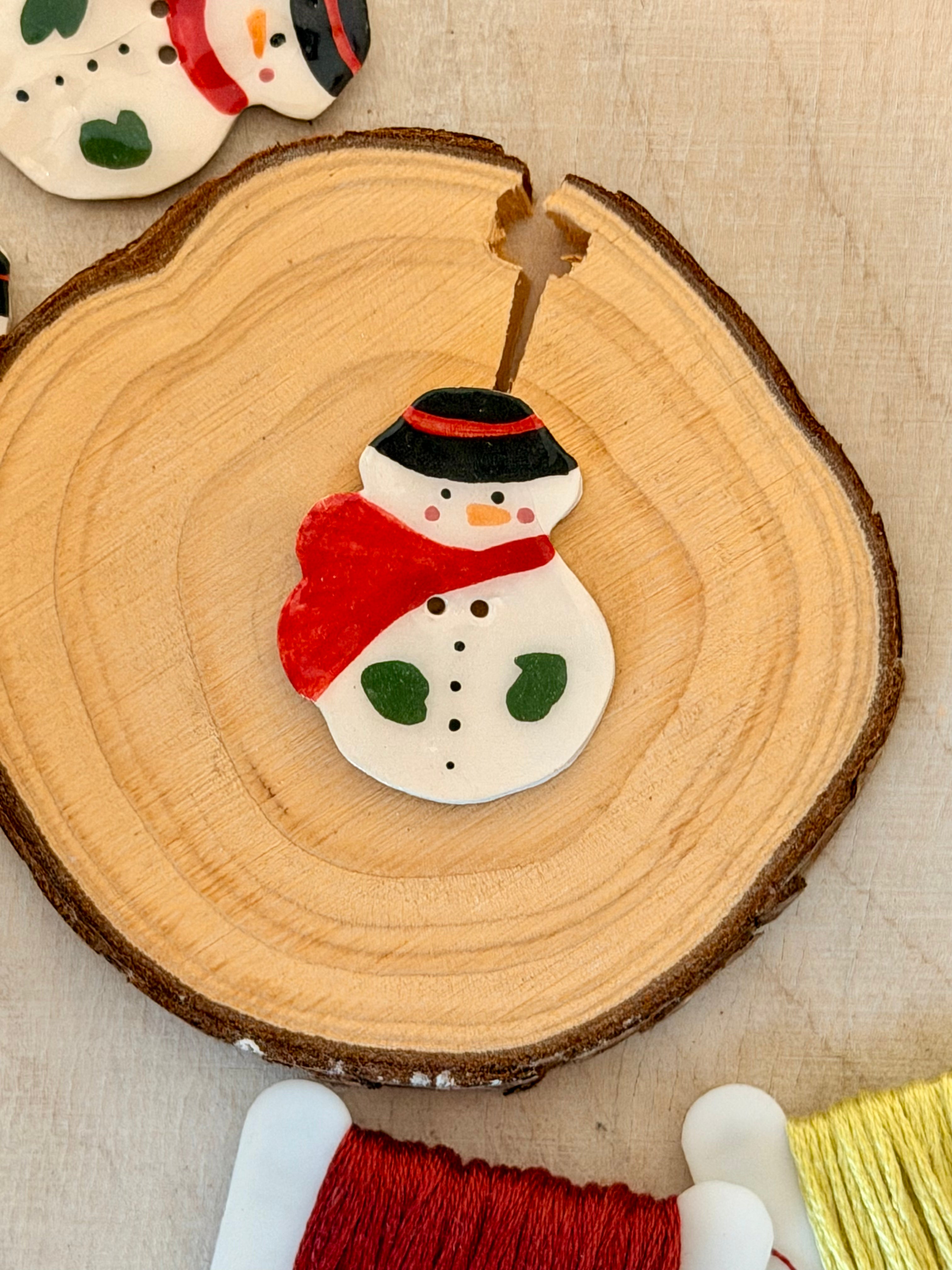 Handmade Ceramic Button for Cross Stitch – Snowman #1