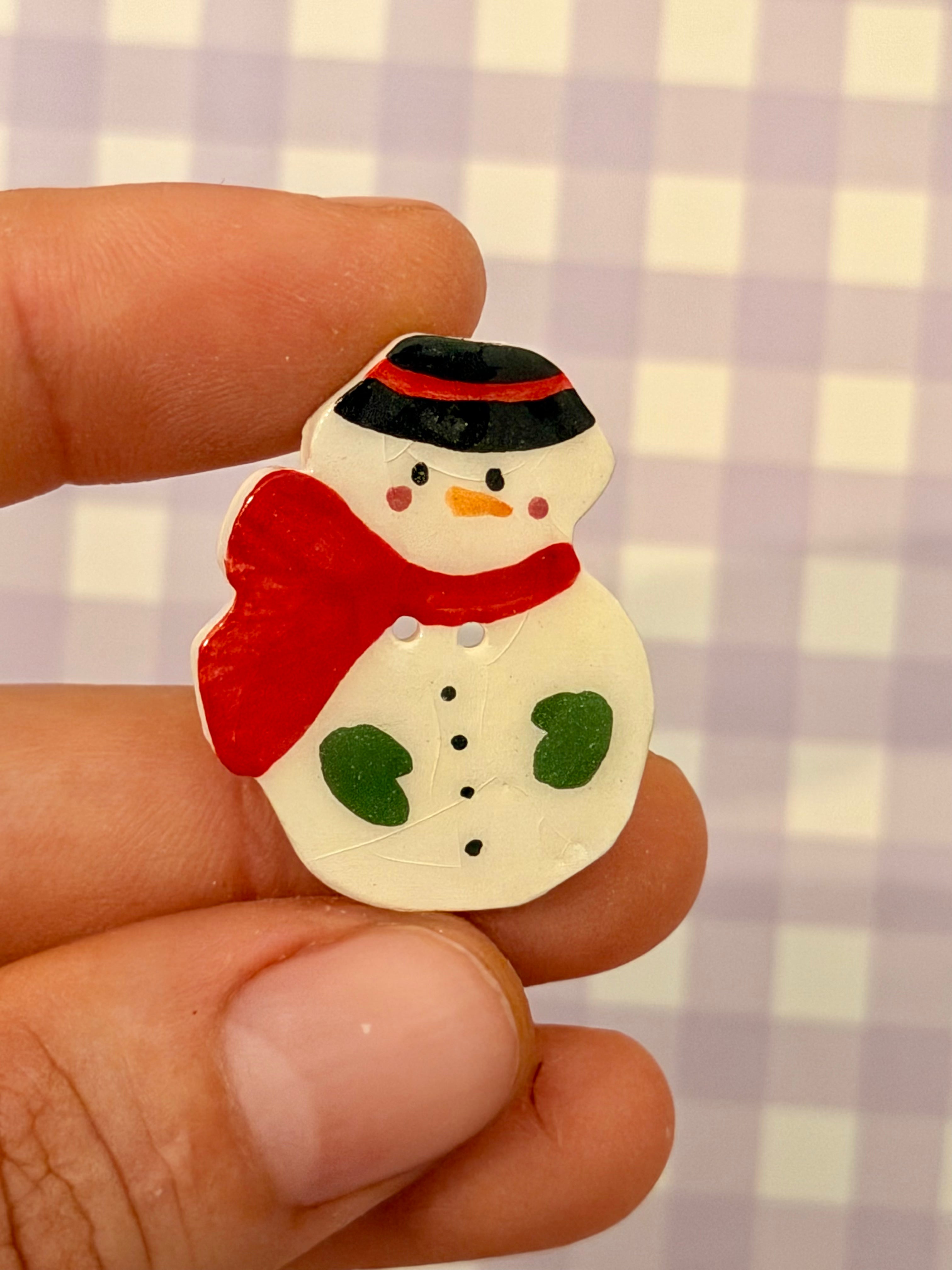 Handmade Ceramic Button for Cross Stitch – Snowman #1