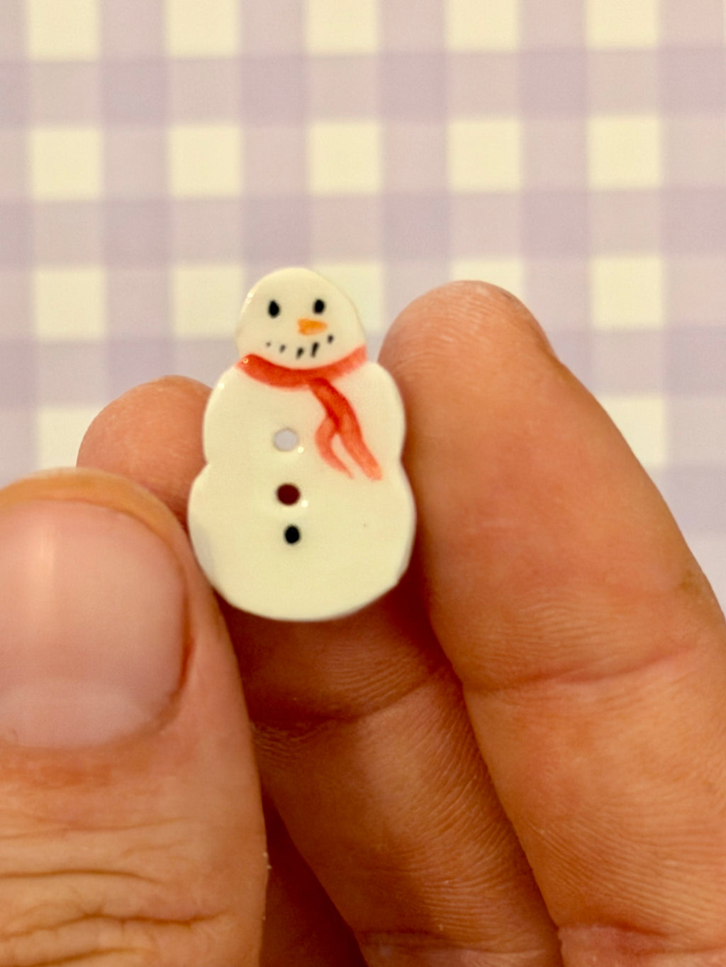 Handmade Ceramic Button for Cross Stitch – Snowman #2