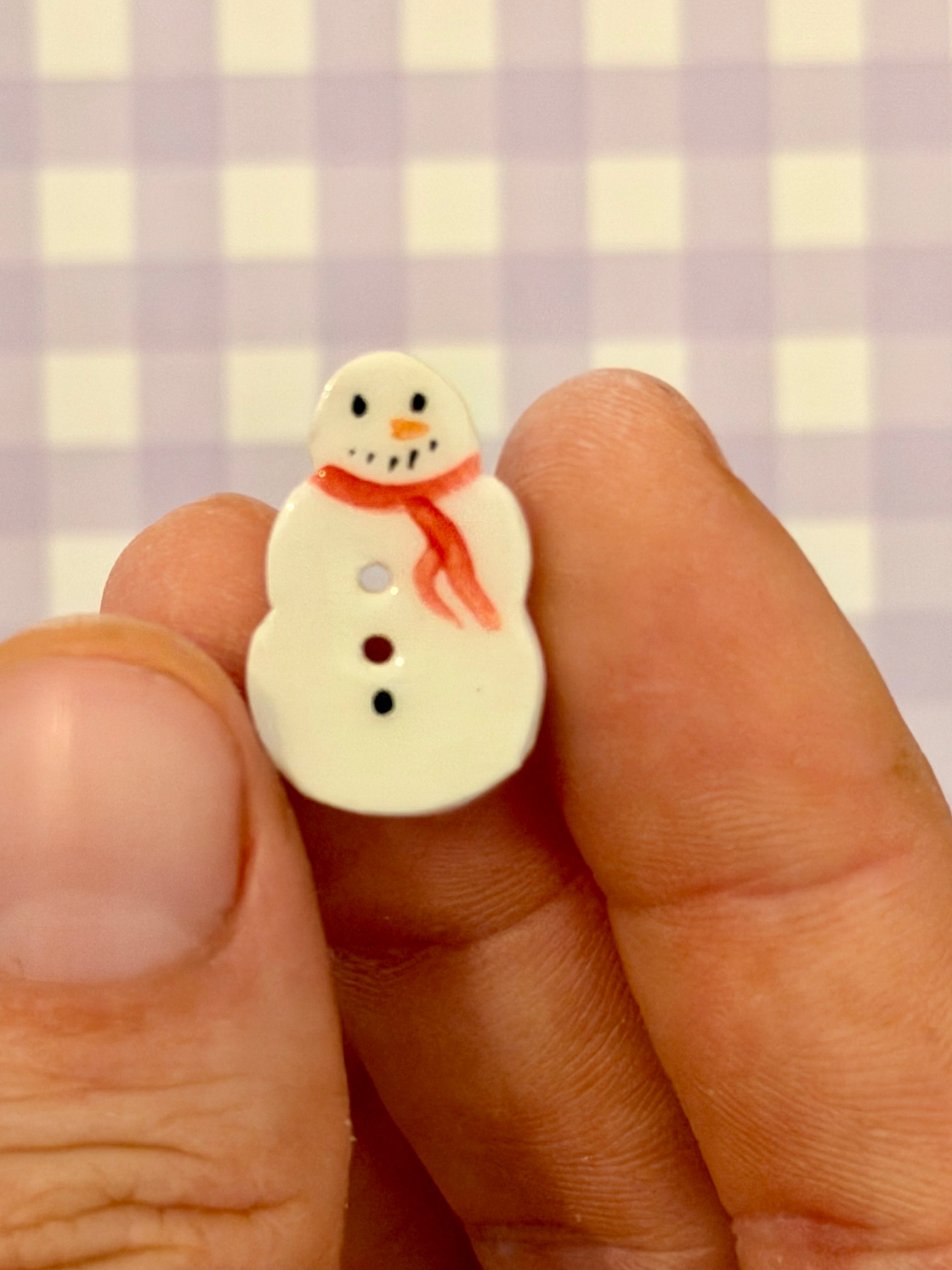 Handmade Ceramic Button for Cross Stitch – Snowman #2