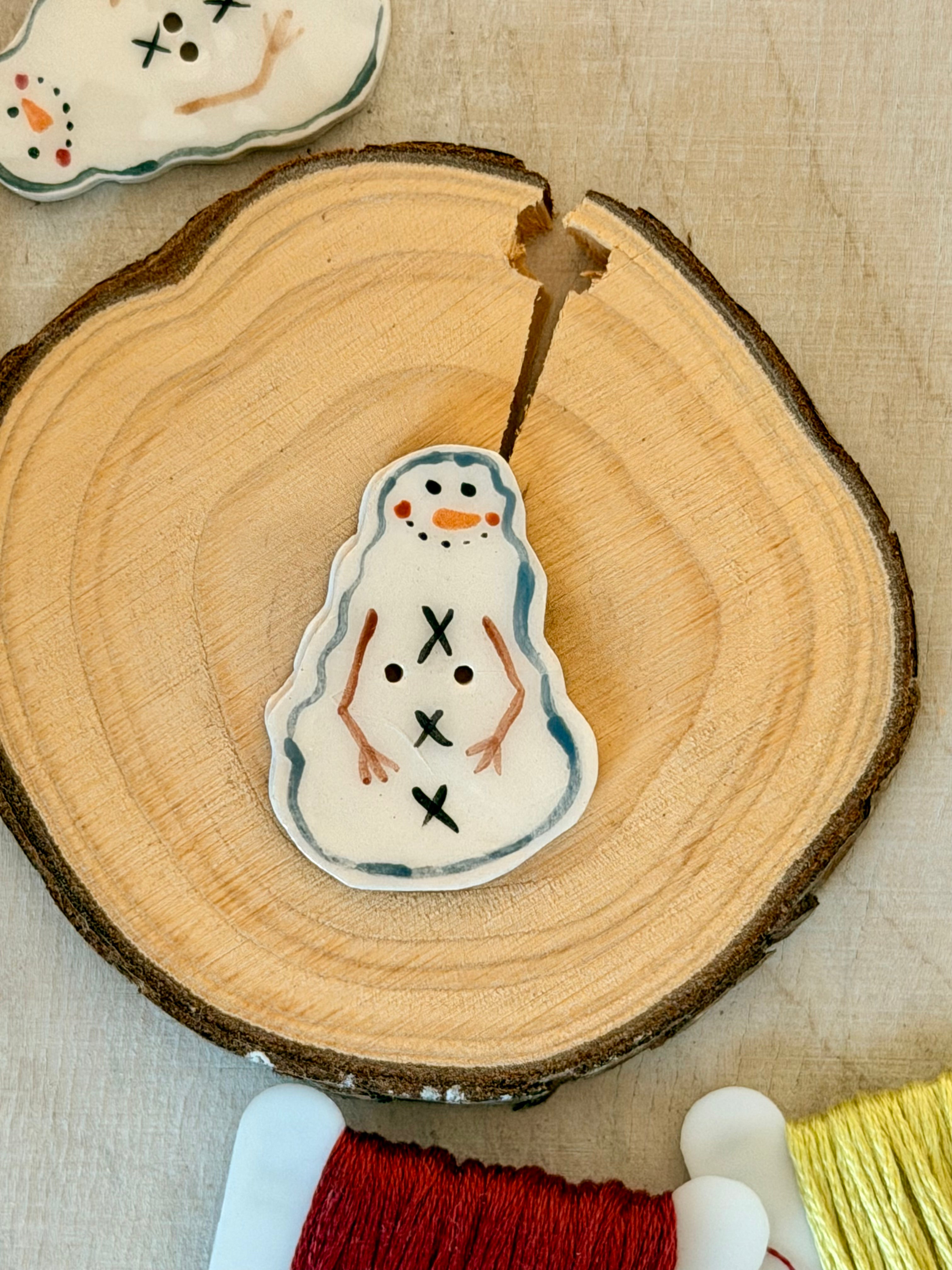 Handmade Ceramic Button for Cross Stitch – Snowman #3