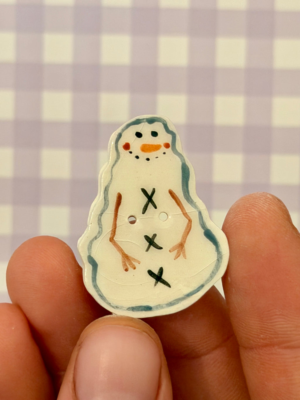 Handmade Ceramic Button for Cross Stitch – Snowman #3