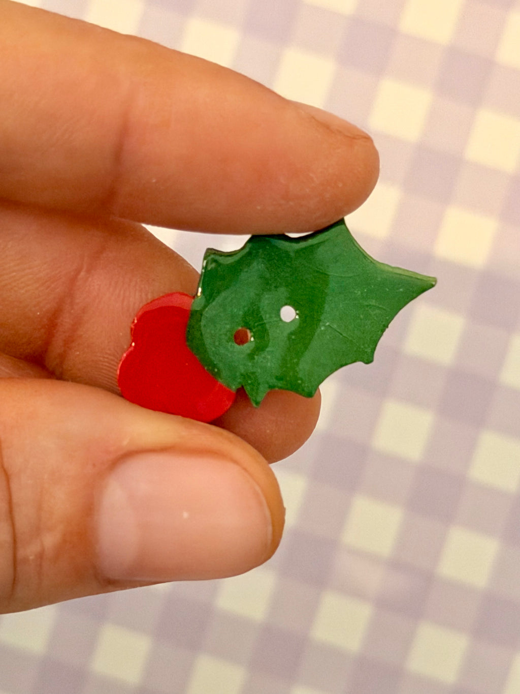Handmade Ceramic Button for Cross Stitch – Christmas Leaf