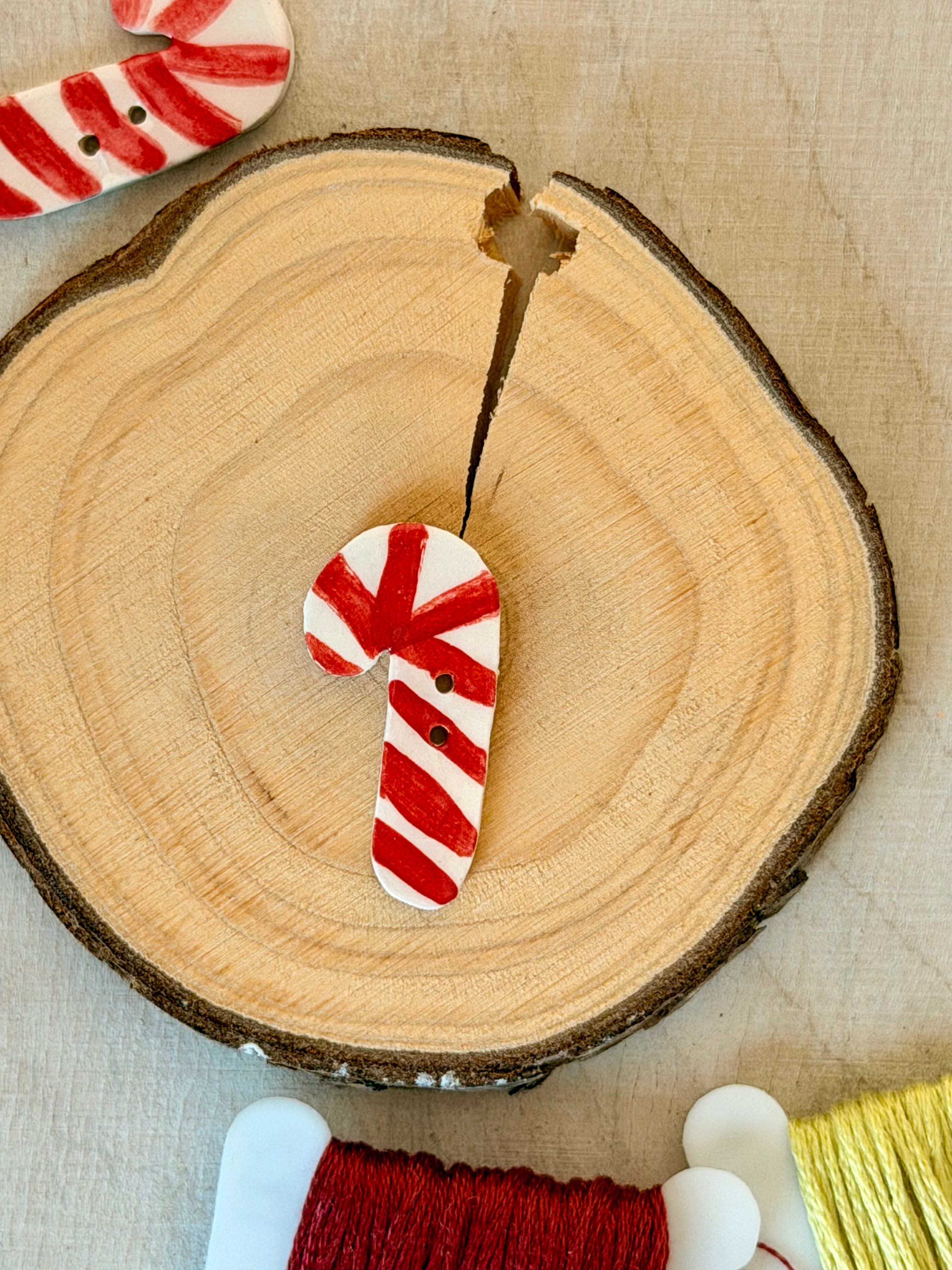 Handmade Ceramic Button for Cross Stitch – Candy Stick