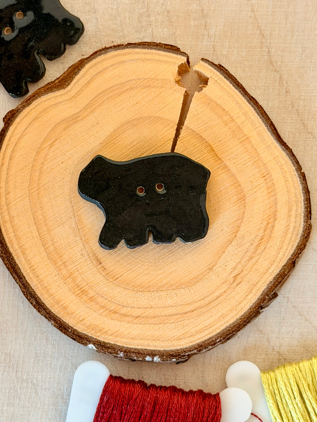 Handmade Ceramic Button for Cross Stitch – Black Bear