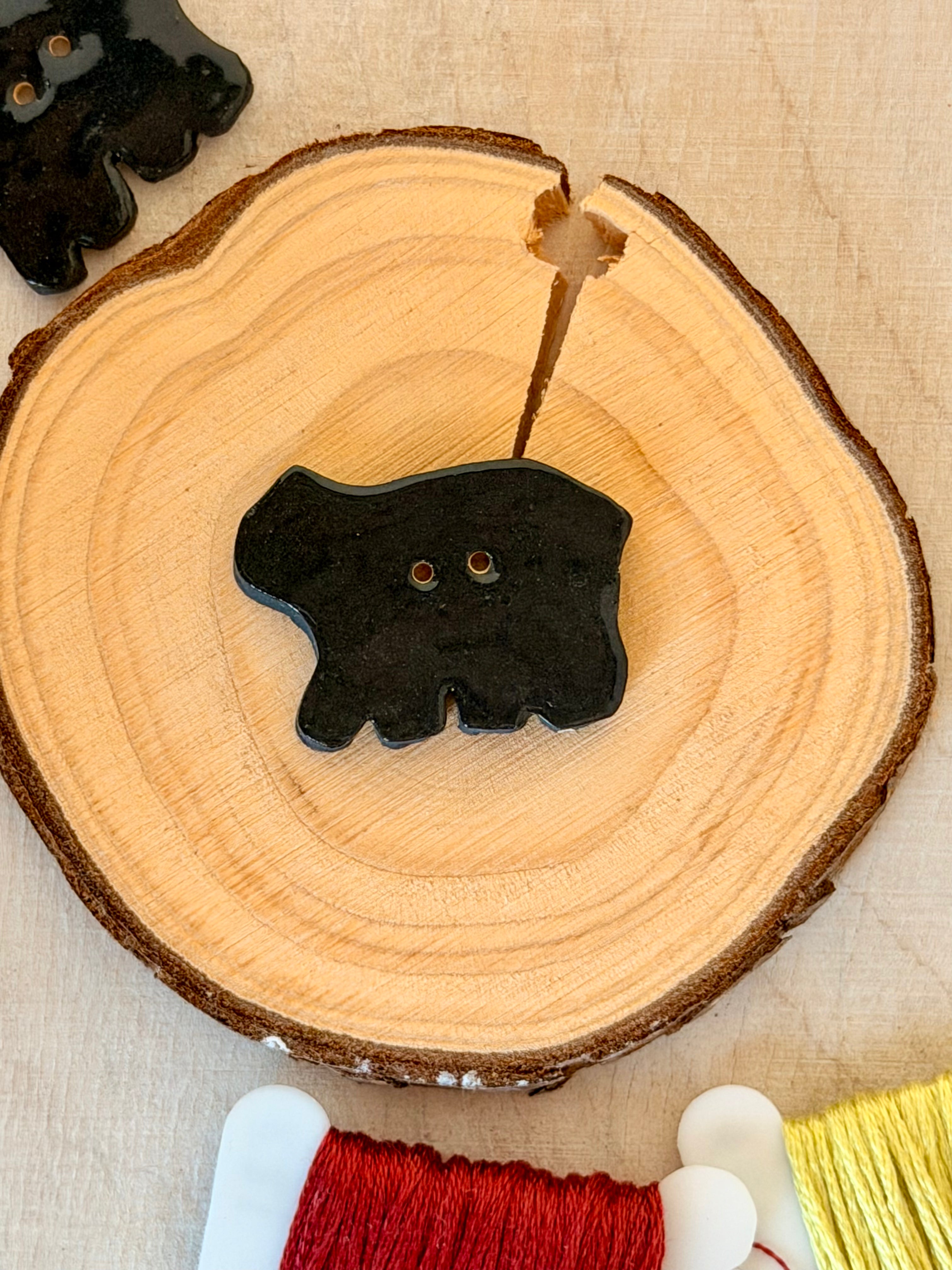 Handmade Ceramic Button for Cross Stitch – Black Bear