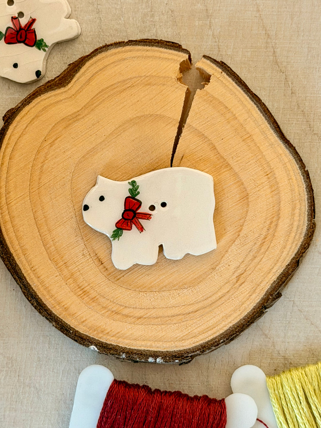Handmade Ceramic Button for Cross Stitch – Polar Bear
