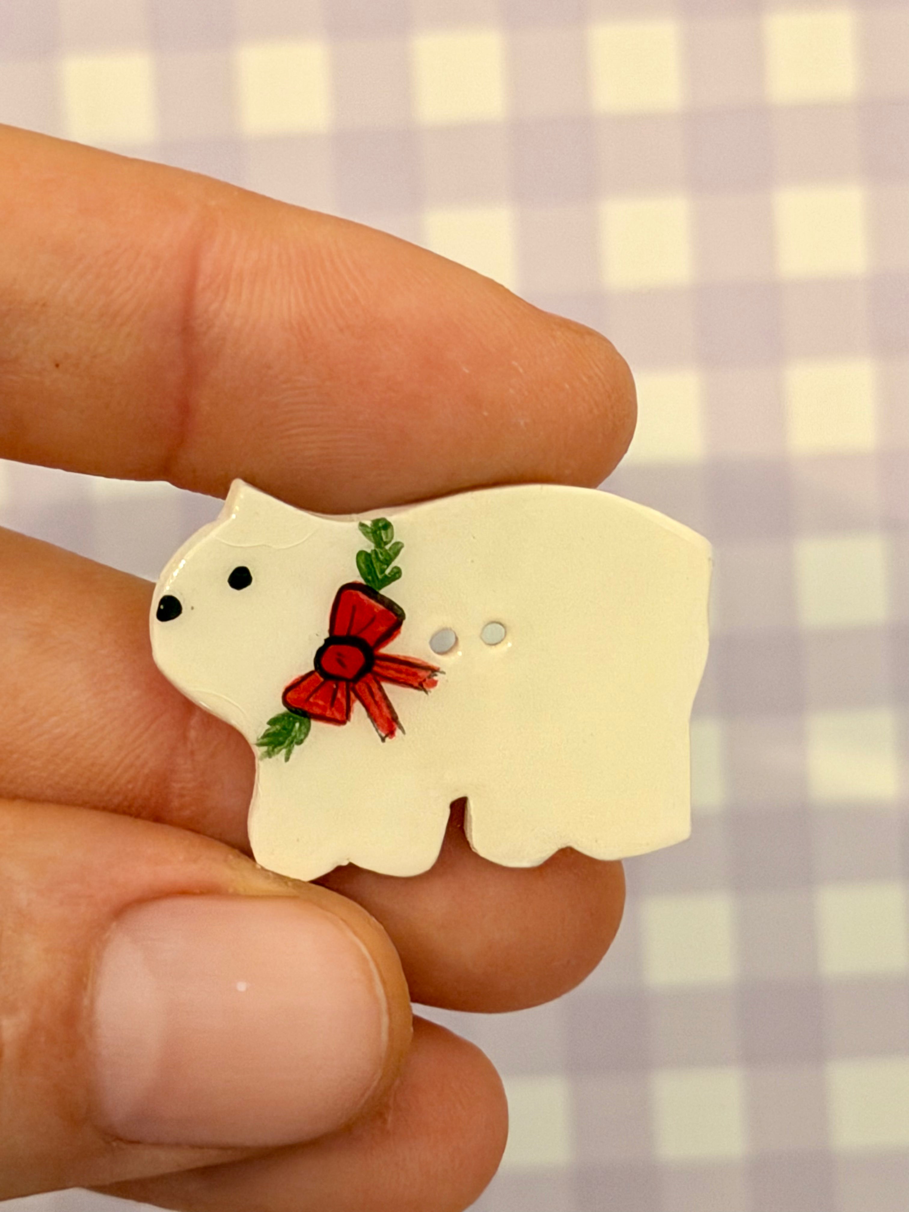 Handmade Ceramic Button for Cross Stitch – Polar Bear