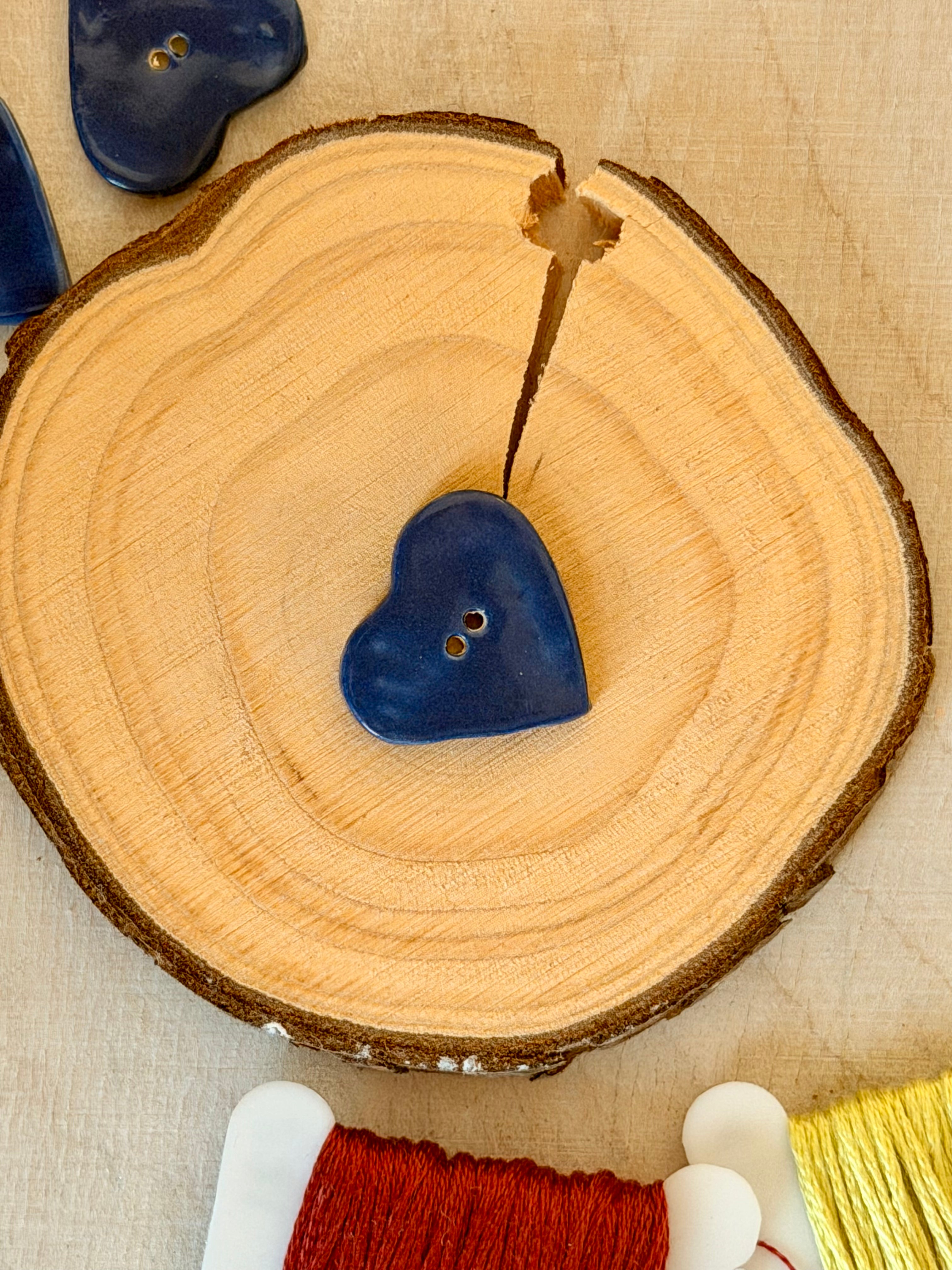 Handmade Ceramic Button for Cross Stitch – Dark Blue Heart