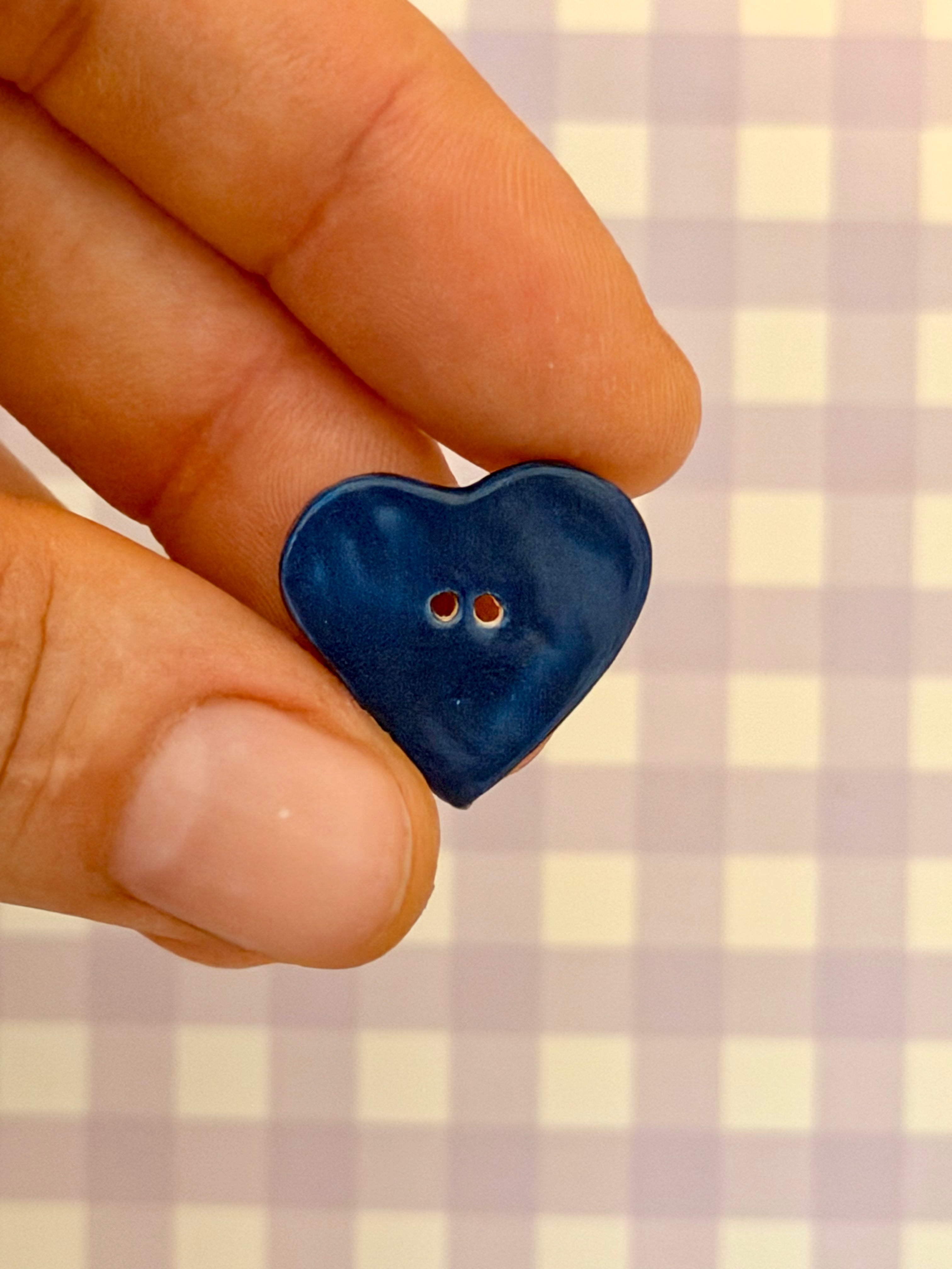 Handmade Ceramic Button for Cross Stitch – Dark Blue Heart